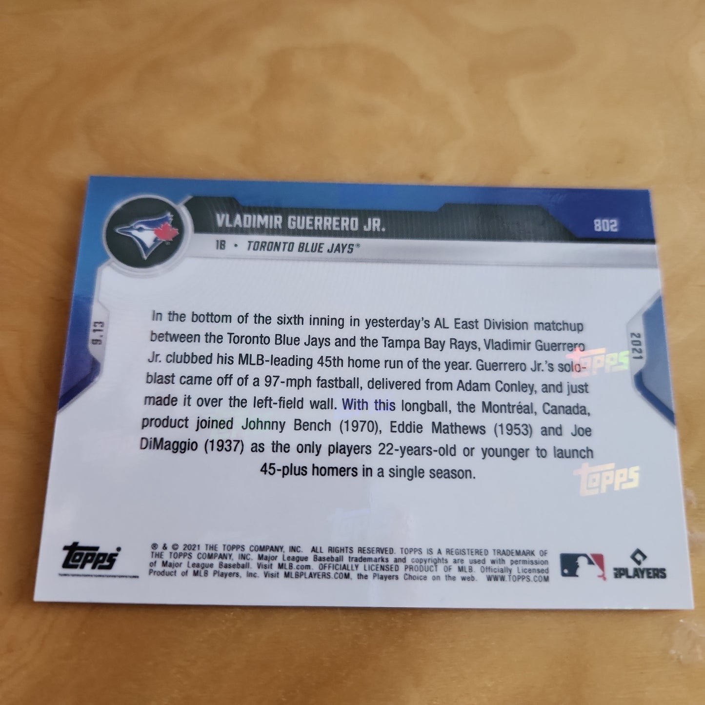 Topps Now Orange Vladimir Guerrero Jr. 5/5 #802