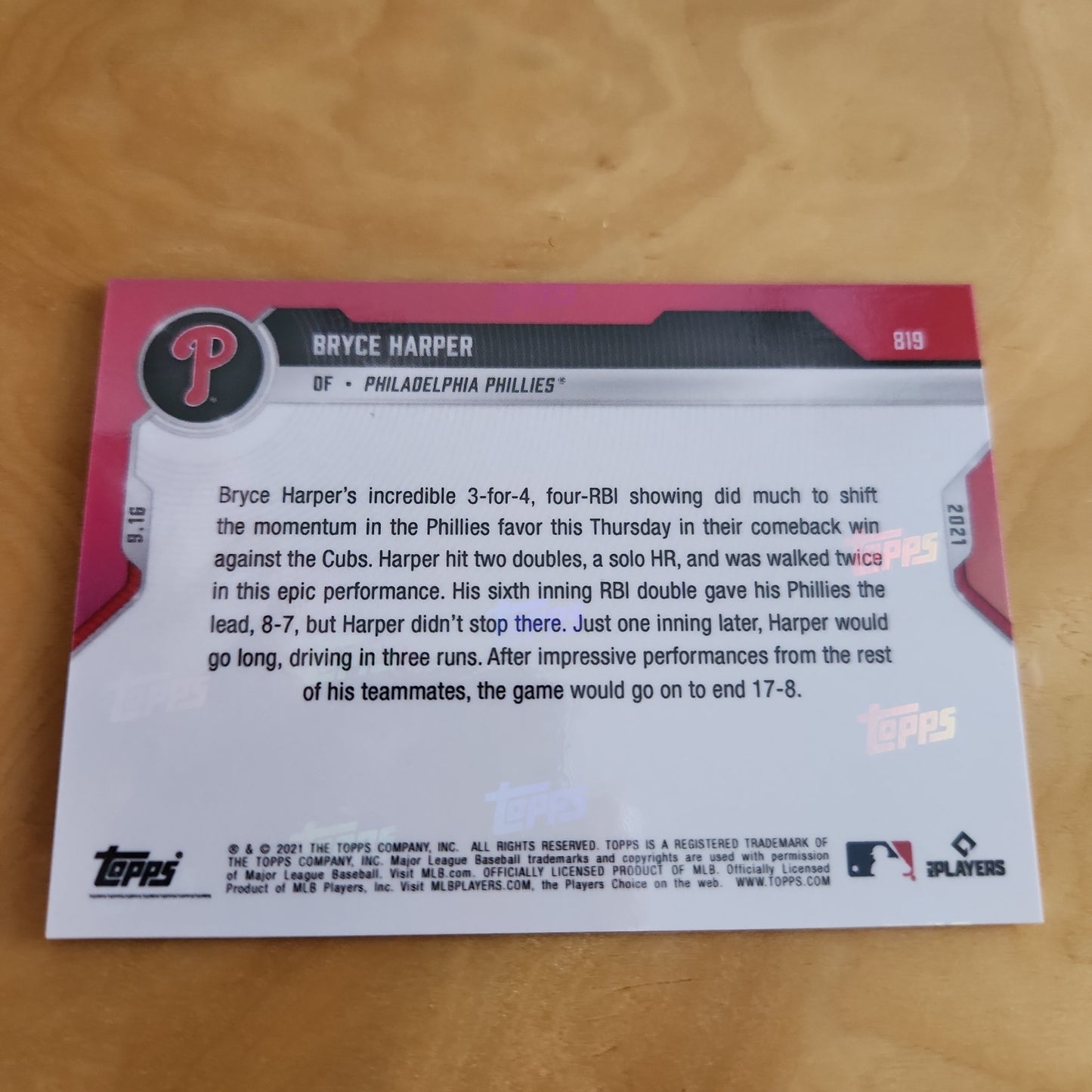 Topps Now Orange Bryce Harper 1/5 #819