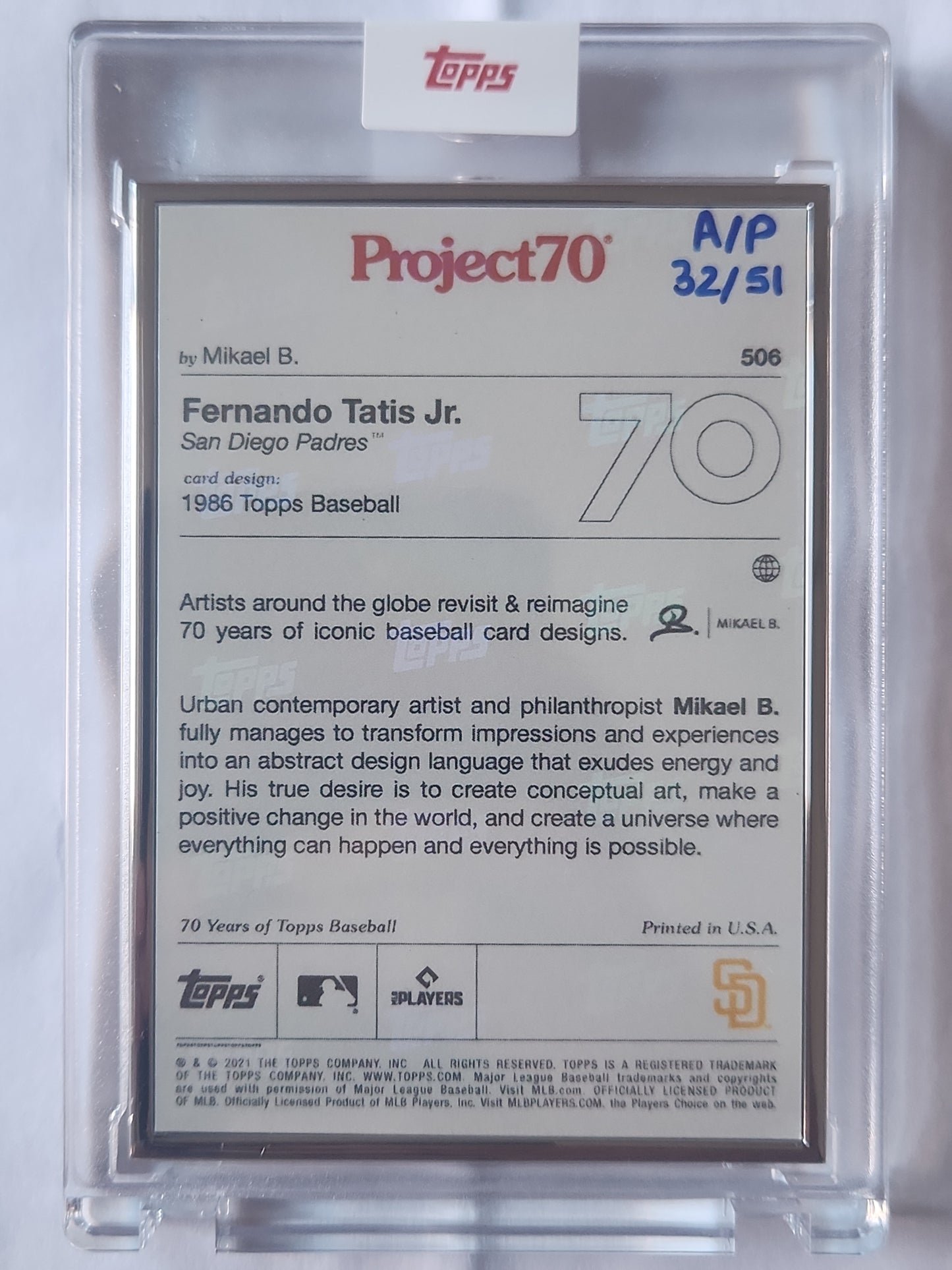 2021 Topps Project70 Fernando Tatis Jr. #506 Artist Proof by Mikael B 32/51