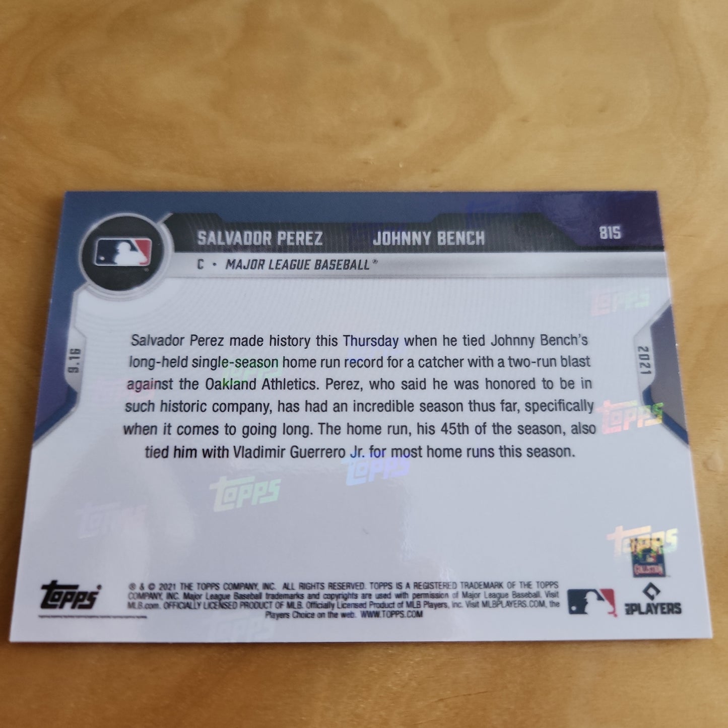 Topps Now Red Salvador Perez & Johnny Bench 1/10 #815