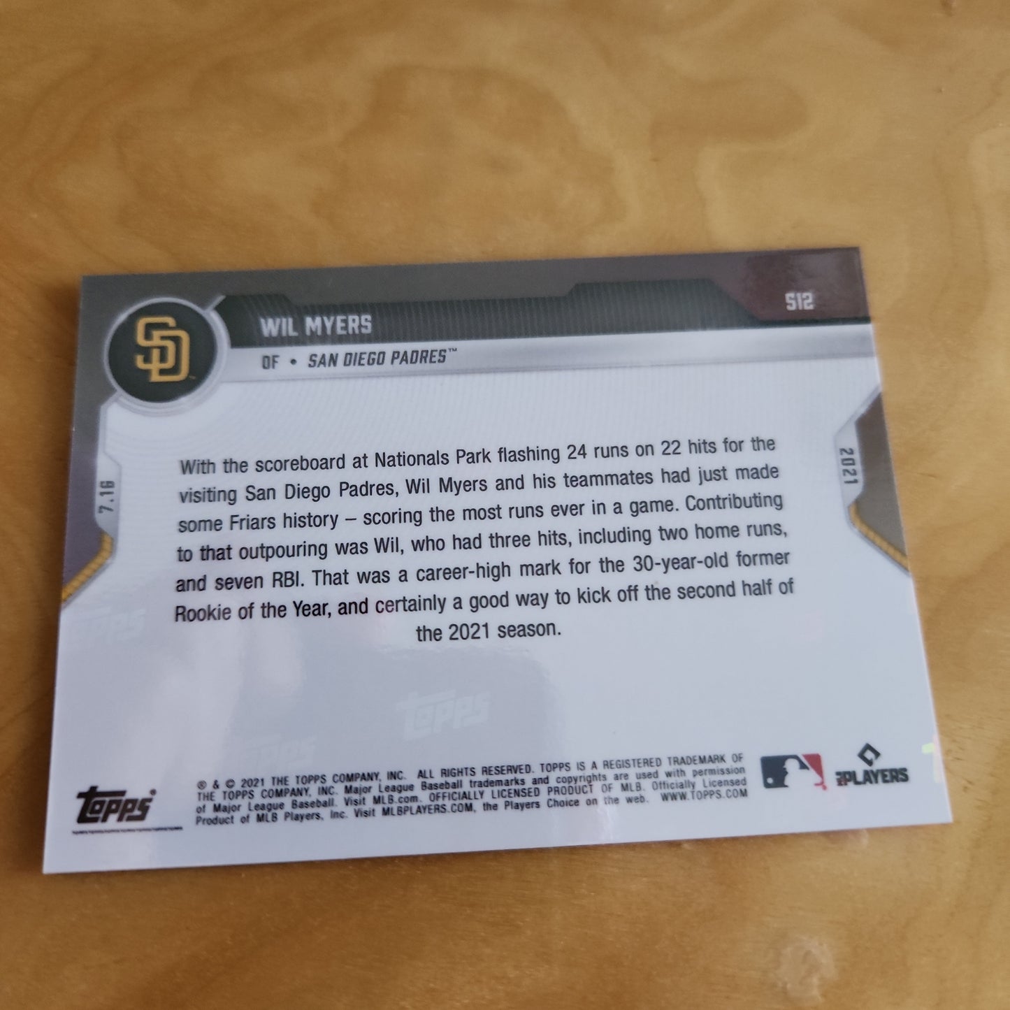 Topps Now Red W8l Myers 9/10 #512