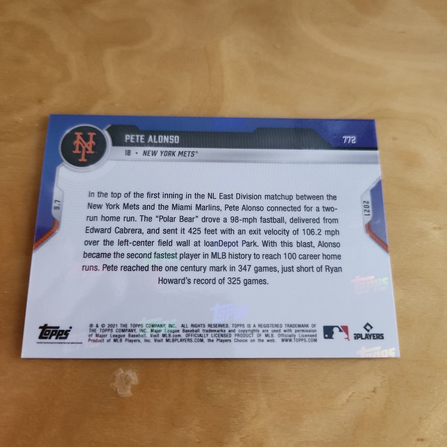 Topps Now Purple Pete Alonso 01/25 #772