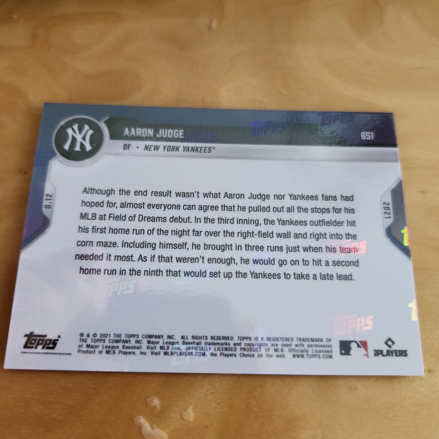 Topps Now Purple Aaron Judge 09/25 #651