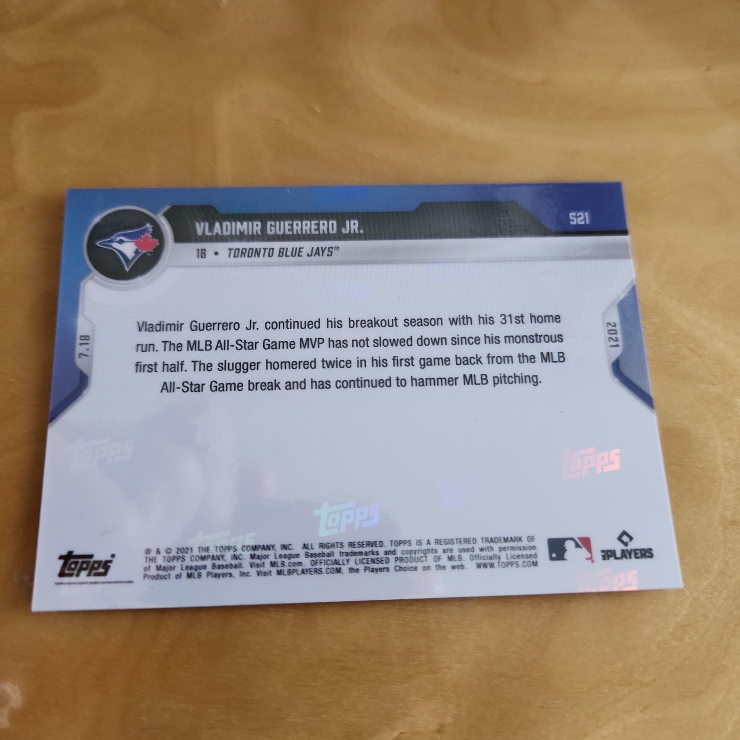 Topps Now Purple Vladimir Guerrero Jr. 20/25 #521