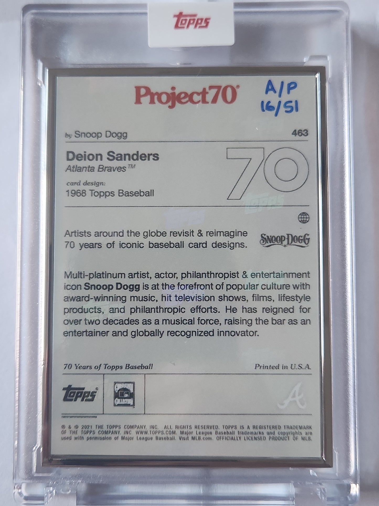 2021 Topps Project70 Deion Sanders #463 Artist Proof by Snoop Dog 16/51