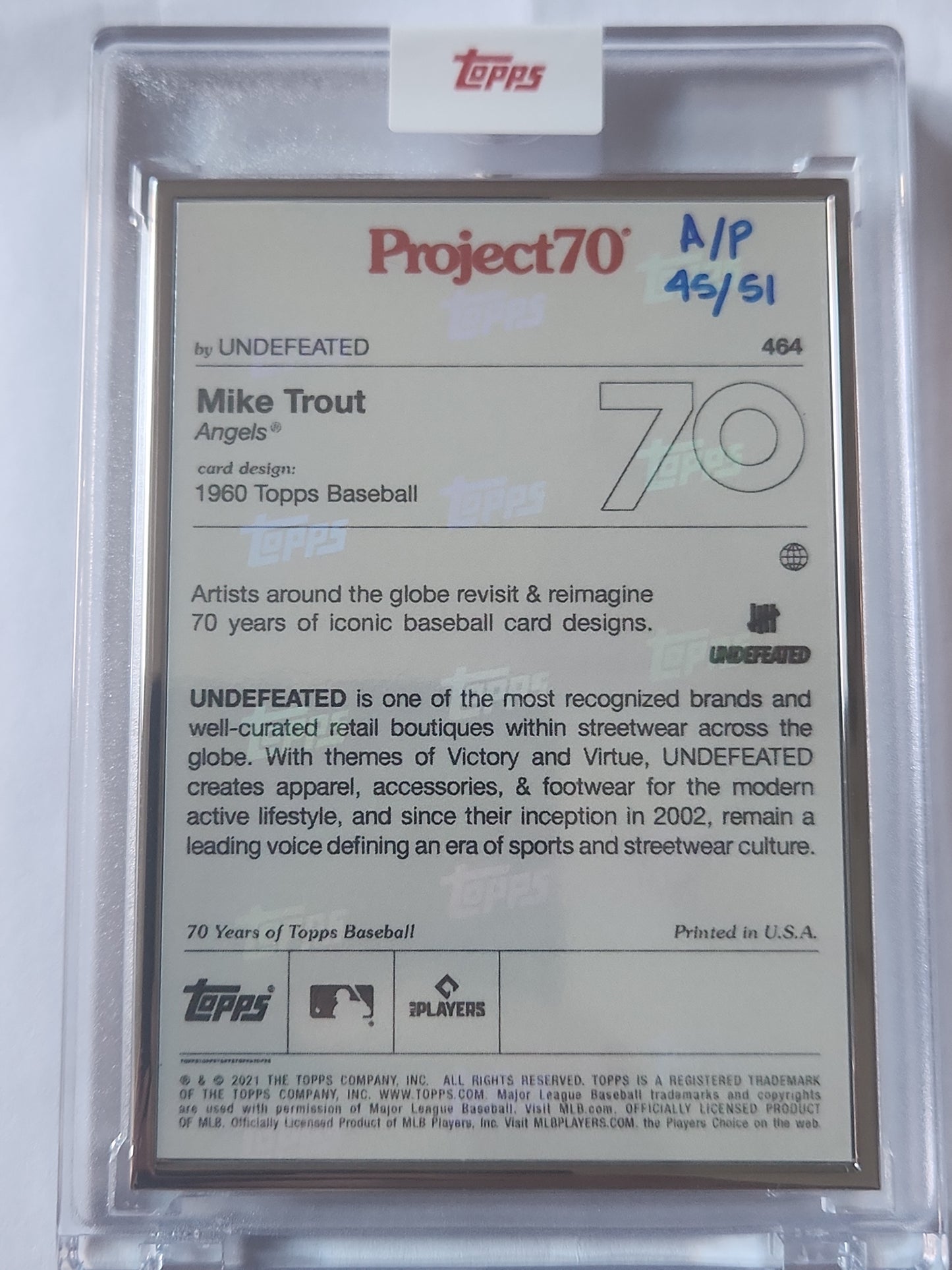 2021 Topps Project70 1960 Mike Trout #464 Artist Proof by UNDEFEATED 45/51