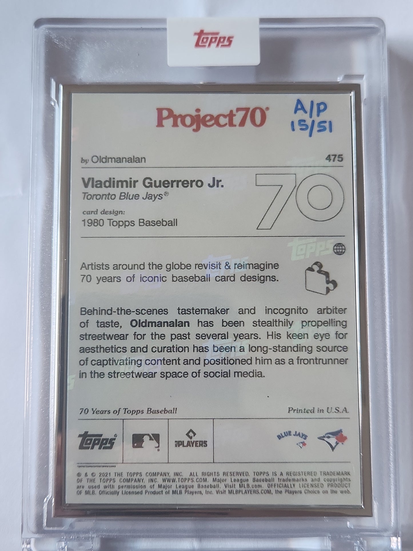 2021 Topps Project70 1980 Vladimir Guerrero Jr #475 Artist Proof by Oldmanalan 15/51