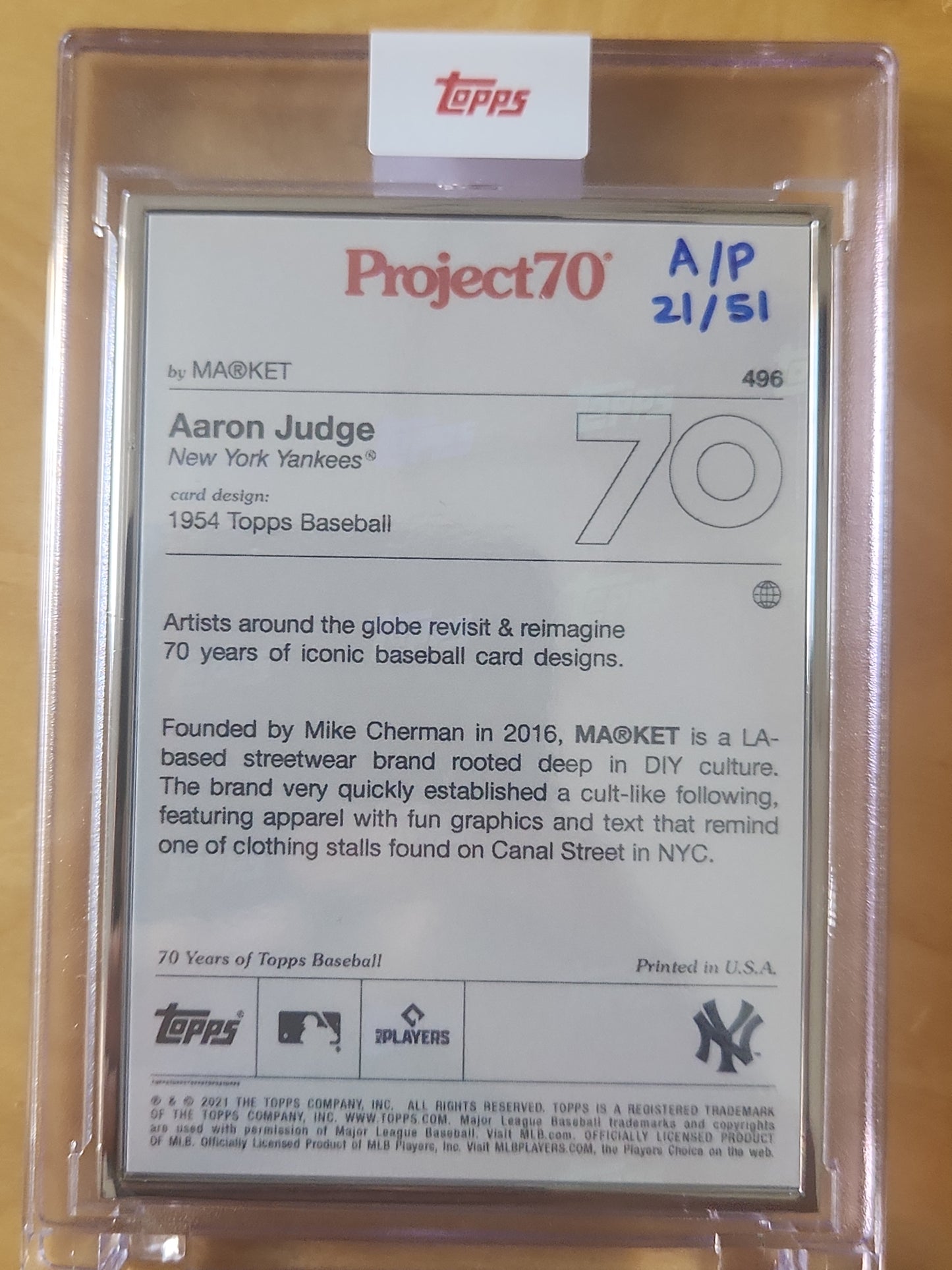 2021 Topps Project70 1954 Aaron Judge #496 Artist Proof by Maket 21/51