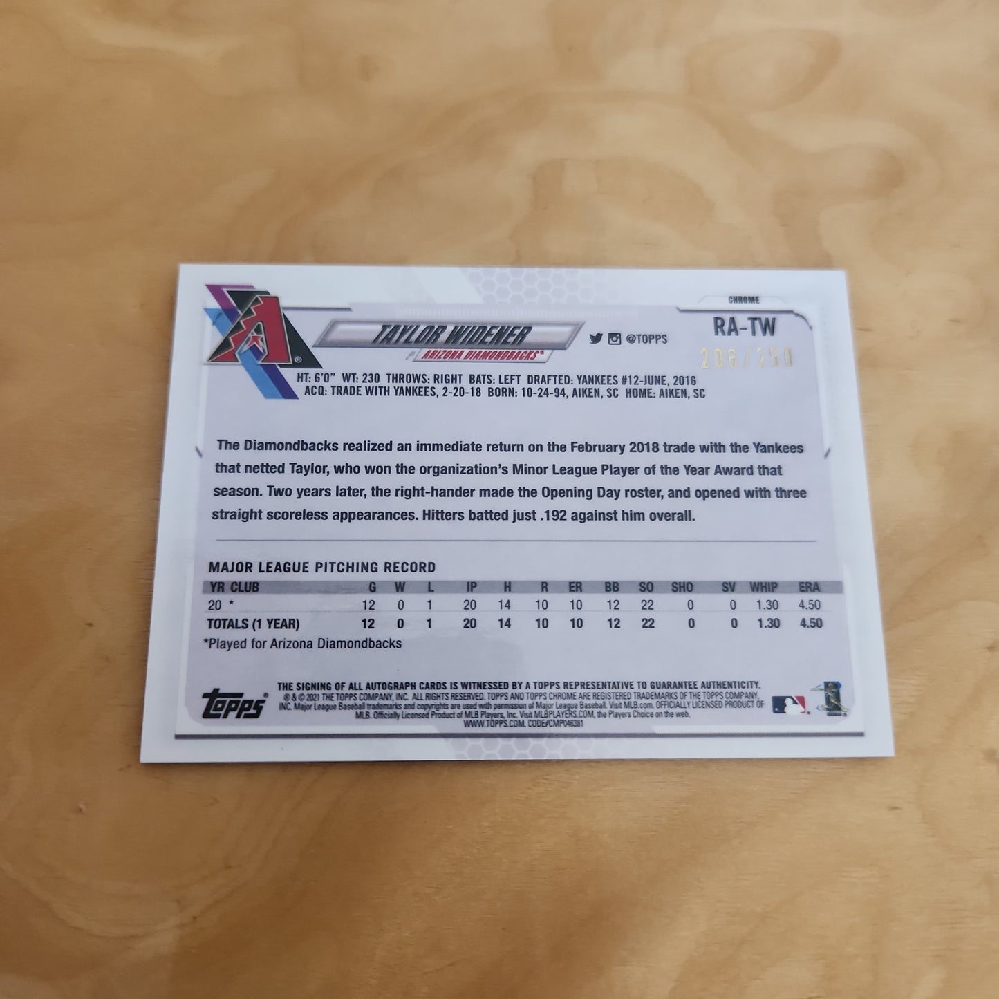 Topps Chrome Purple Taylor RC Auto 206/250 #RA-TW