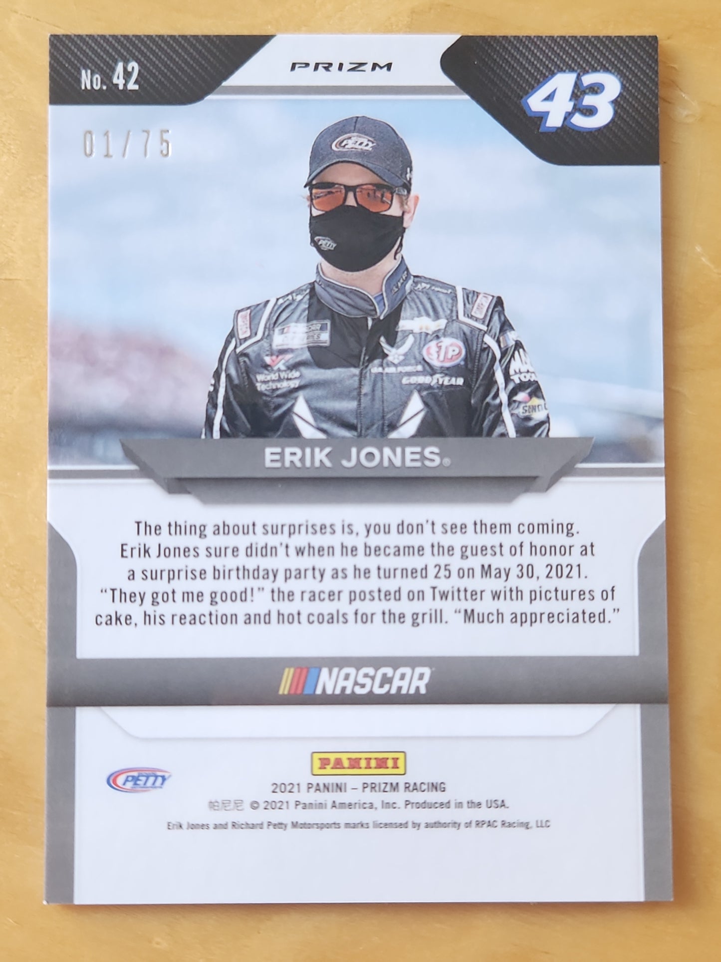 2021 Panini Prizm Racing Erik Jones #42 Disco Refractor 01/75