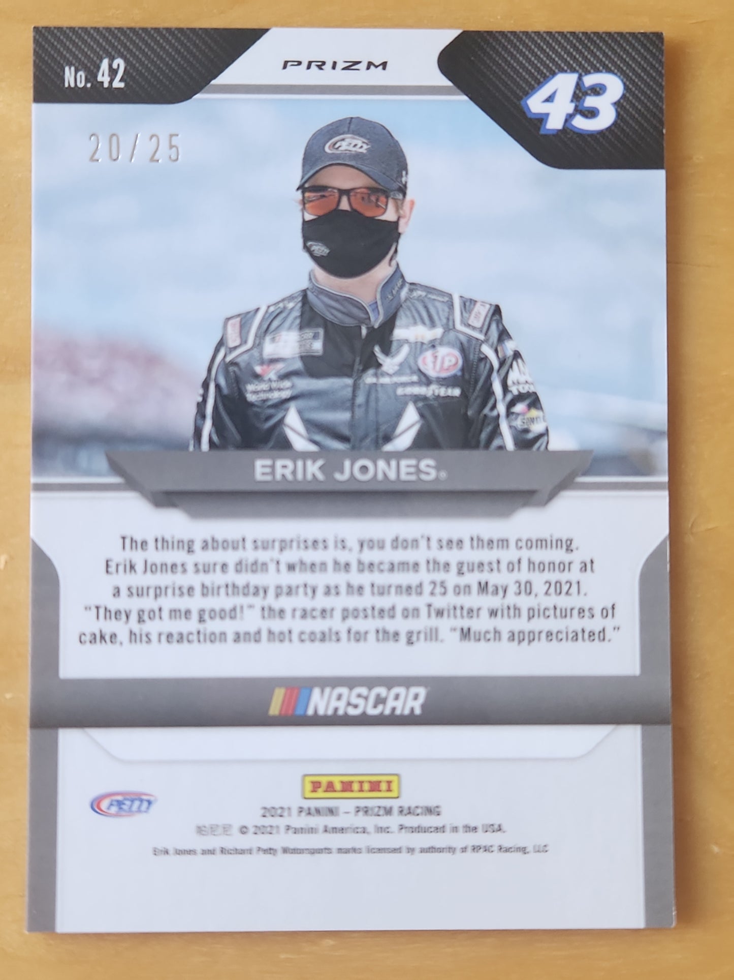 2021 Panini Prizm Racing Erik Jones #42 Aqua Cracked Ice 20/25