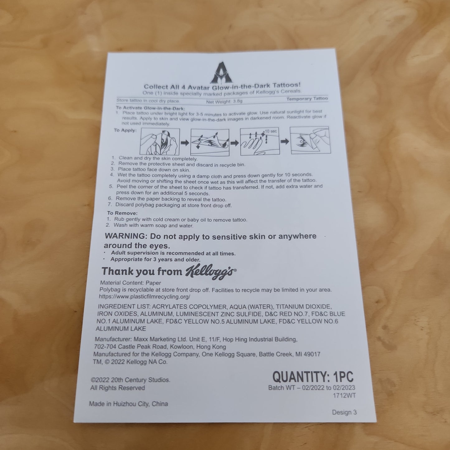 Kellugg's Glow in the Dark Avatar Tatoo