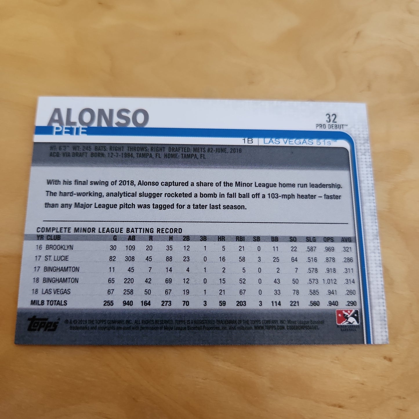 Topps Pro Debut Pete Alonso #32