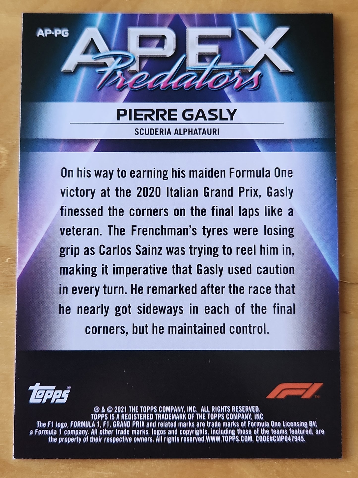 2021 Topps F1 Apex Predators Pierre Gasly #AP-PG