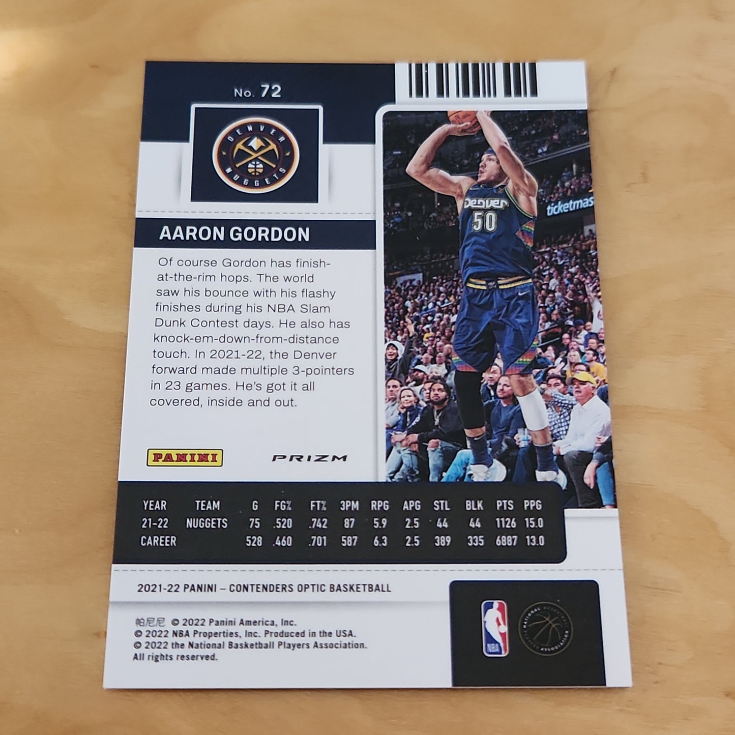 Panini Prizm Optic Contenders Season Ticket Aaron Gordan #72