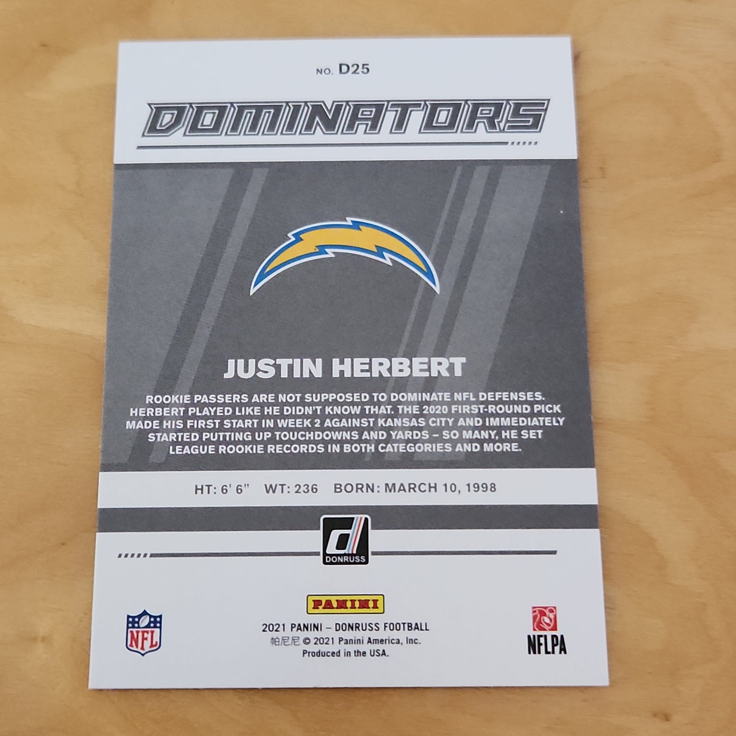 Panini Donruss Dominators Gold Justin Herbert #D25