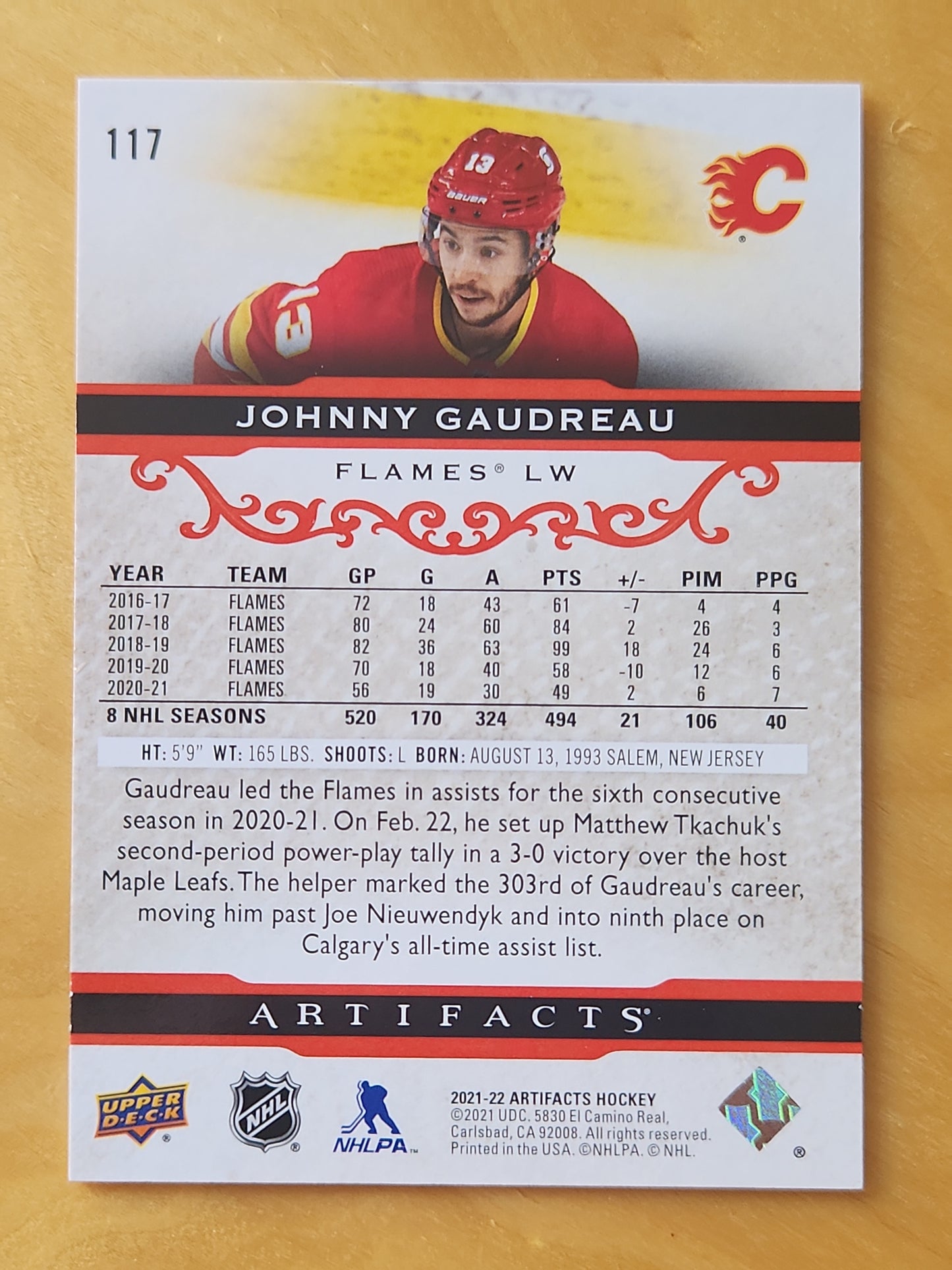 2021-22 UpperDeck Artifacts Johnny Gaudreau #117 Ruby Parallel 092/499