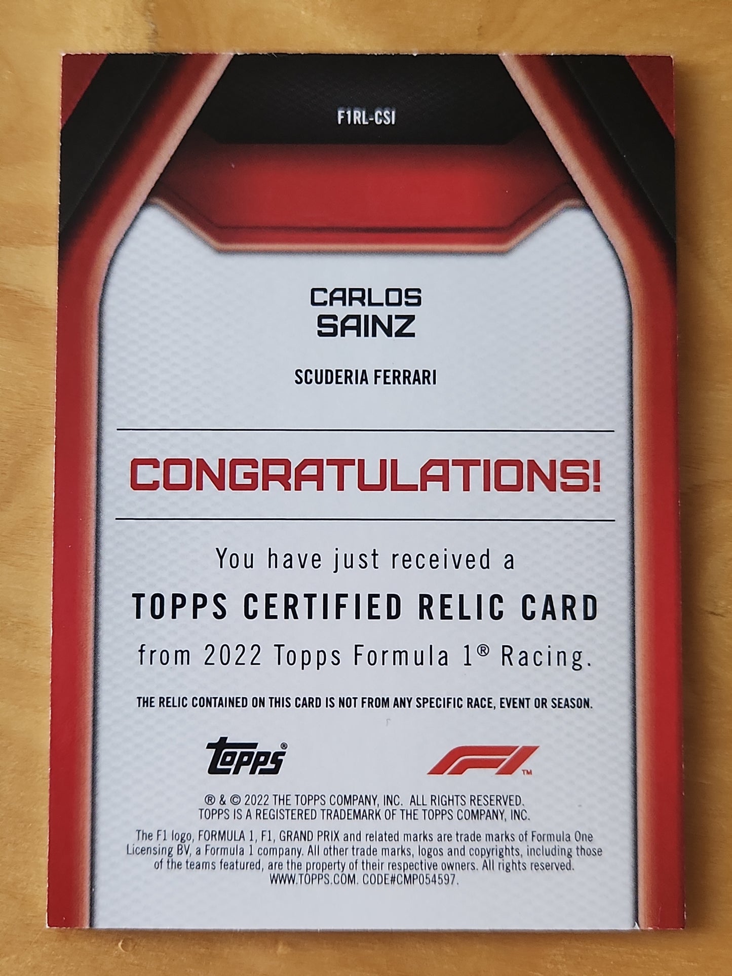 2022 Topps F1 Racing Relic Carlos Sainz #F1RL-CSI