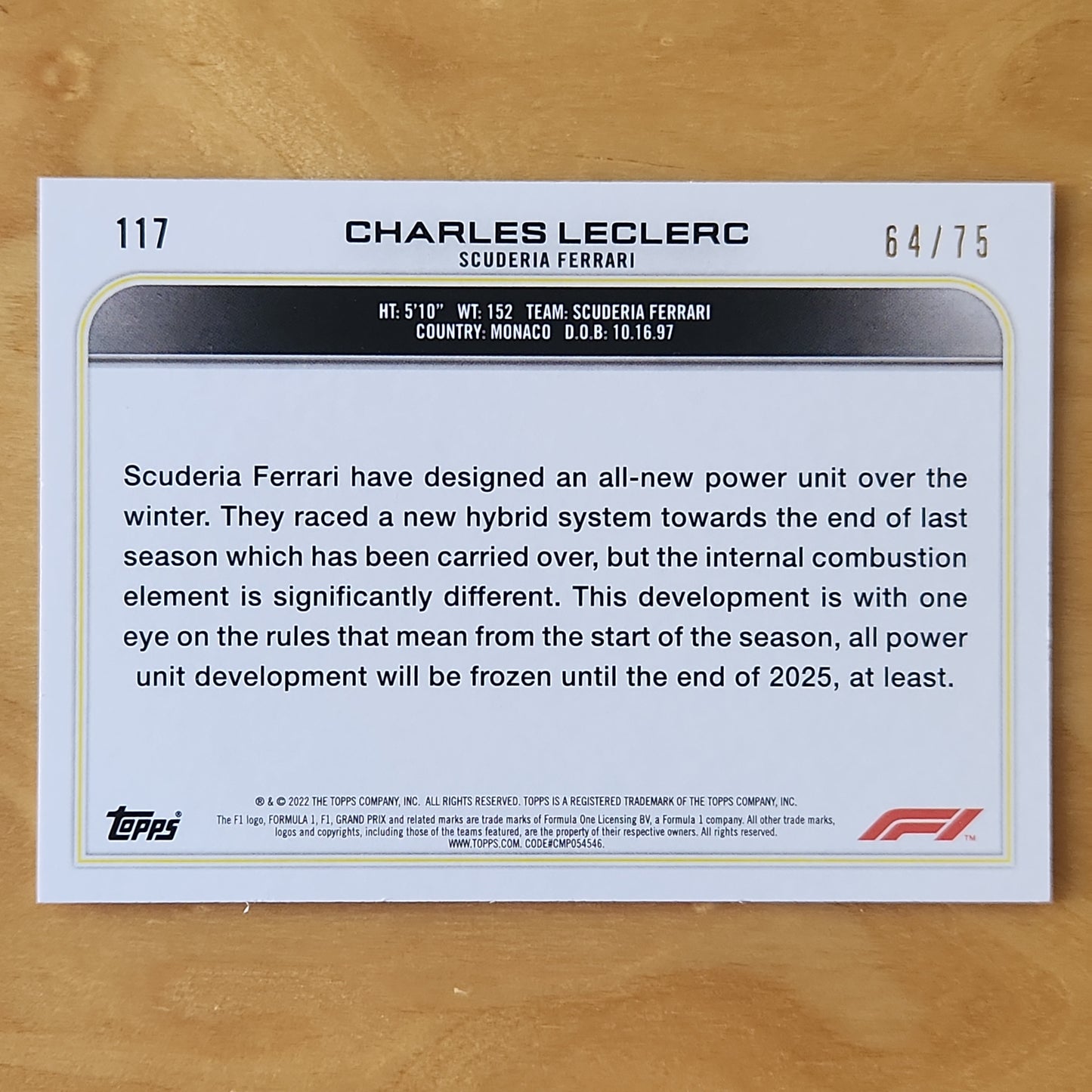 2022 Topps F1 Racing Charles Leclerc #117 Green 64/75