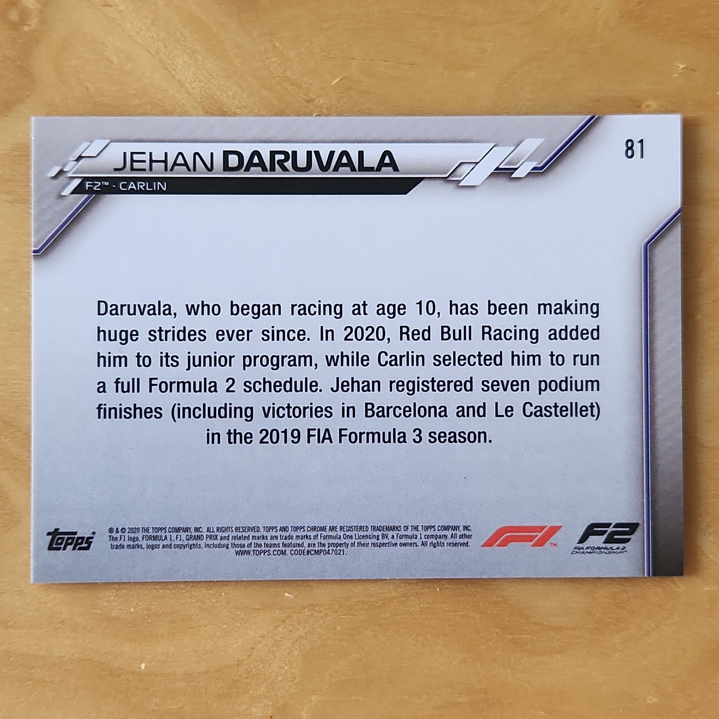 2020 Topps Chrome Spahire F2 Jehan Daruvala #81