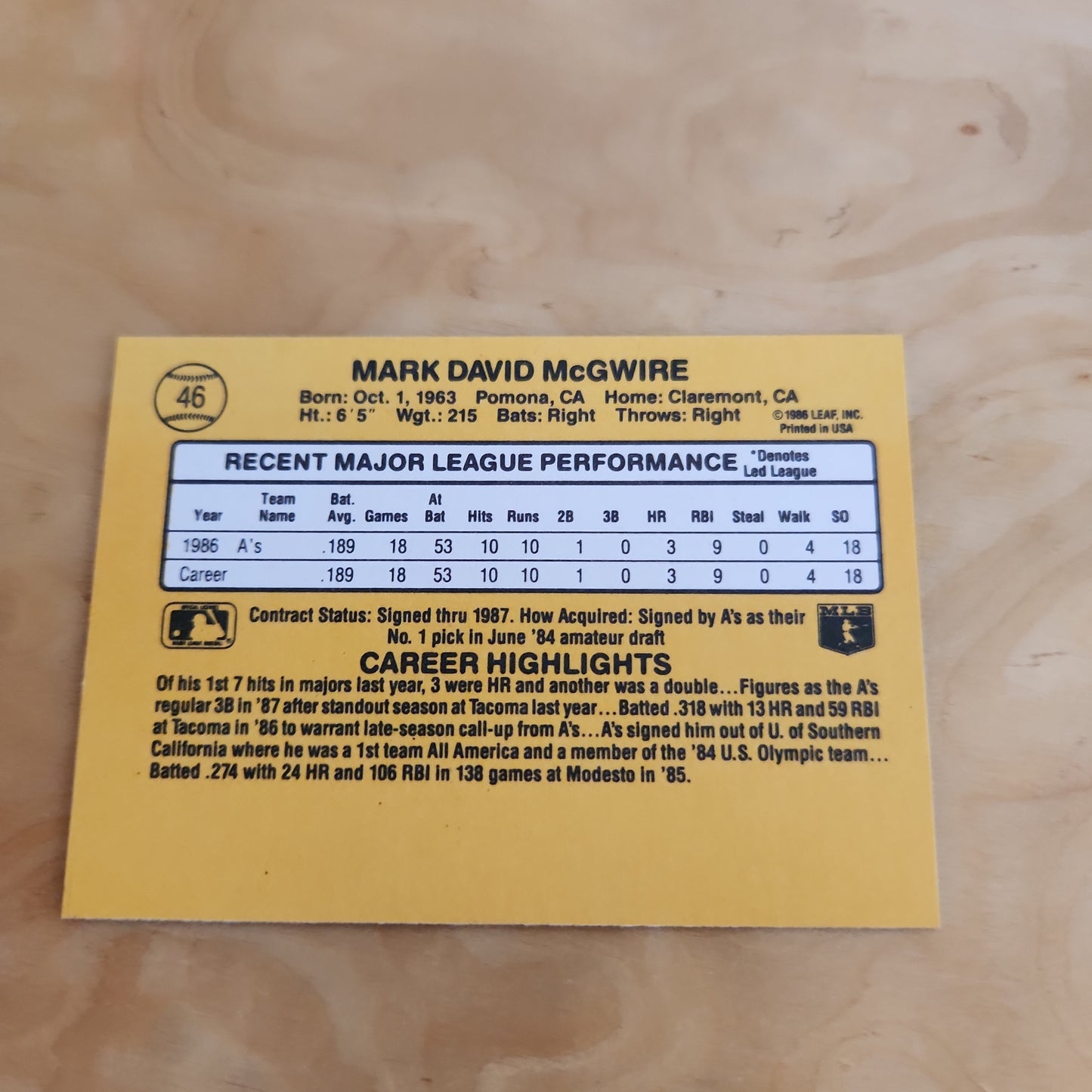 Panini Rated Rookie Mark McGwire #46