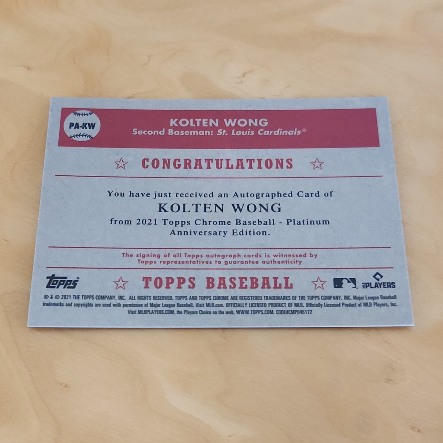 Topps Chrome Kolten Wong Auto #PA-KW
