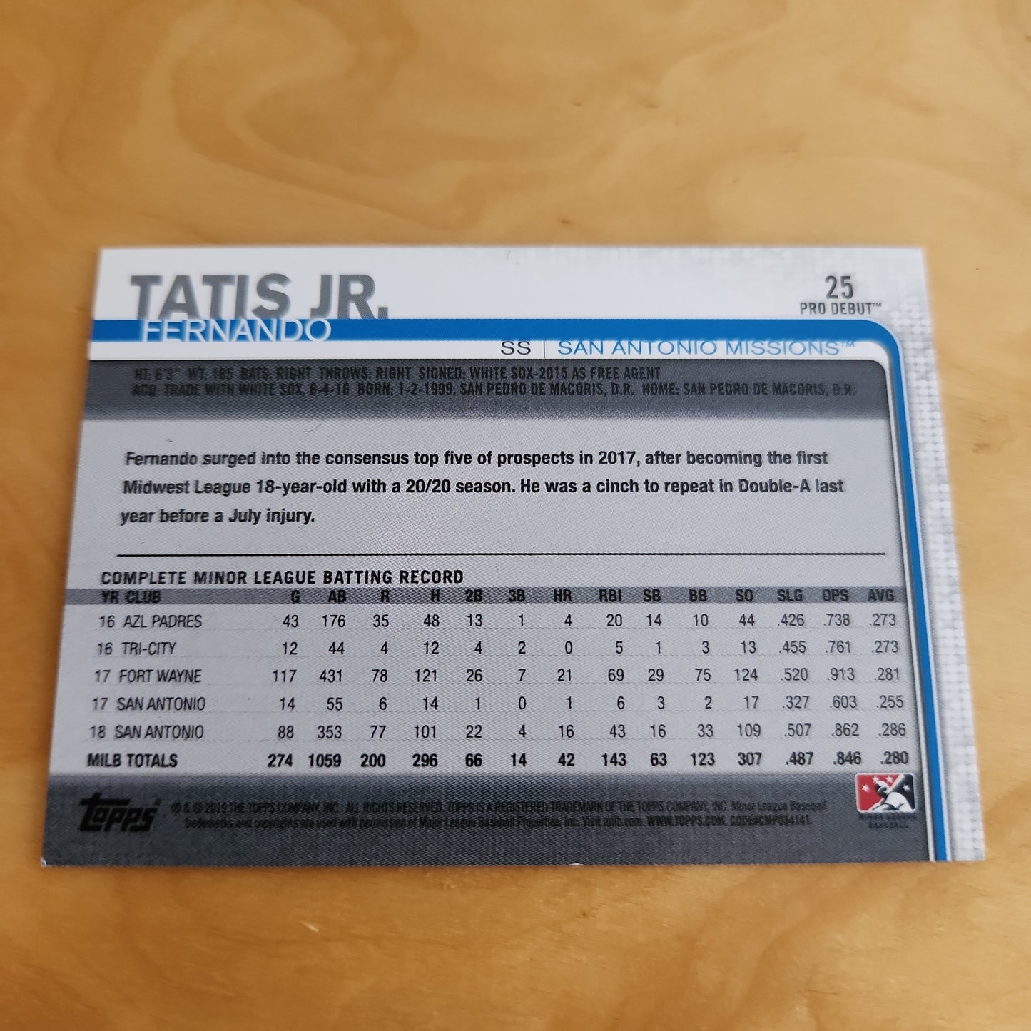Topps Pro Debut Fernando Tatis Jr. #25