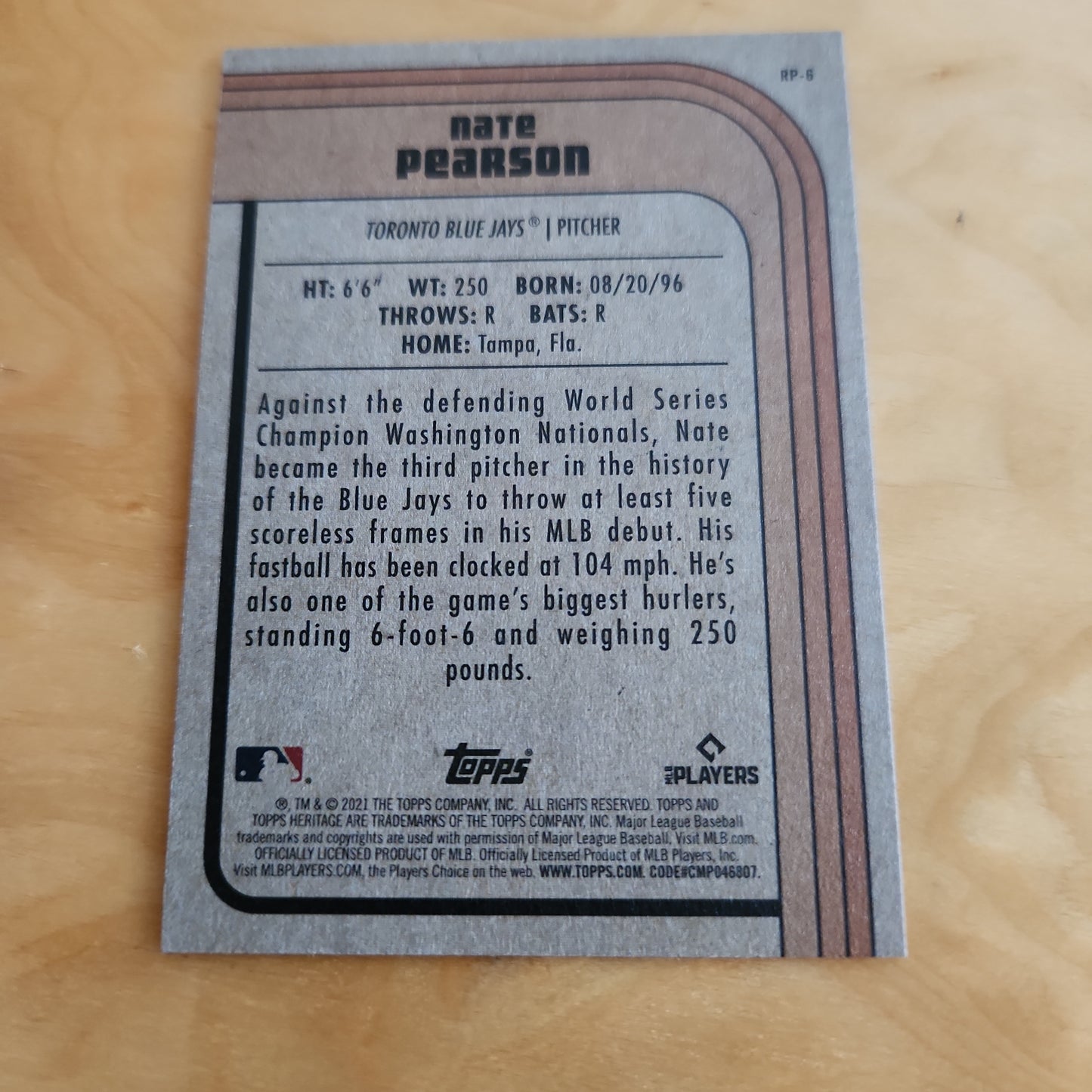 Topps Heritage Rookie Nate Pearson #RP-6