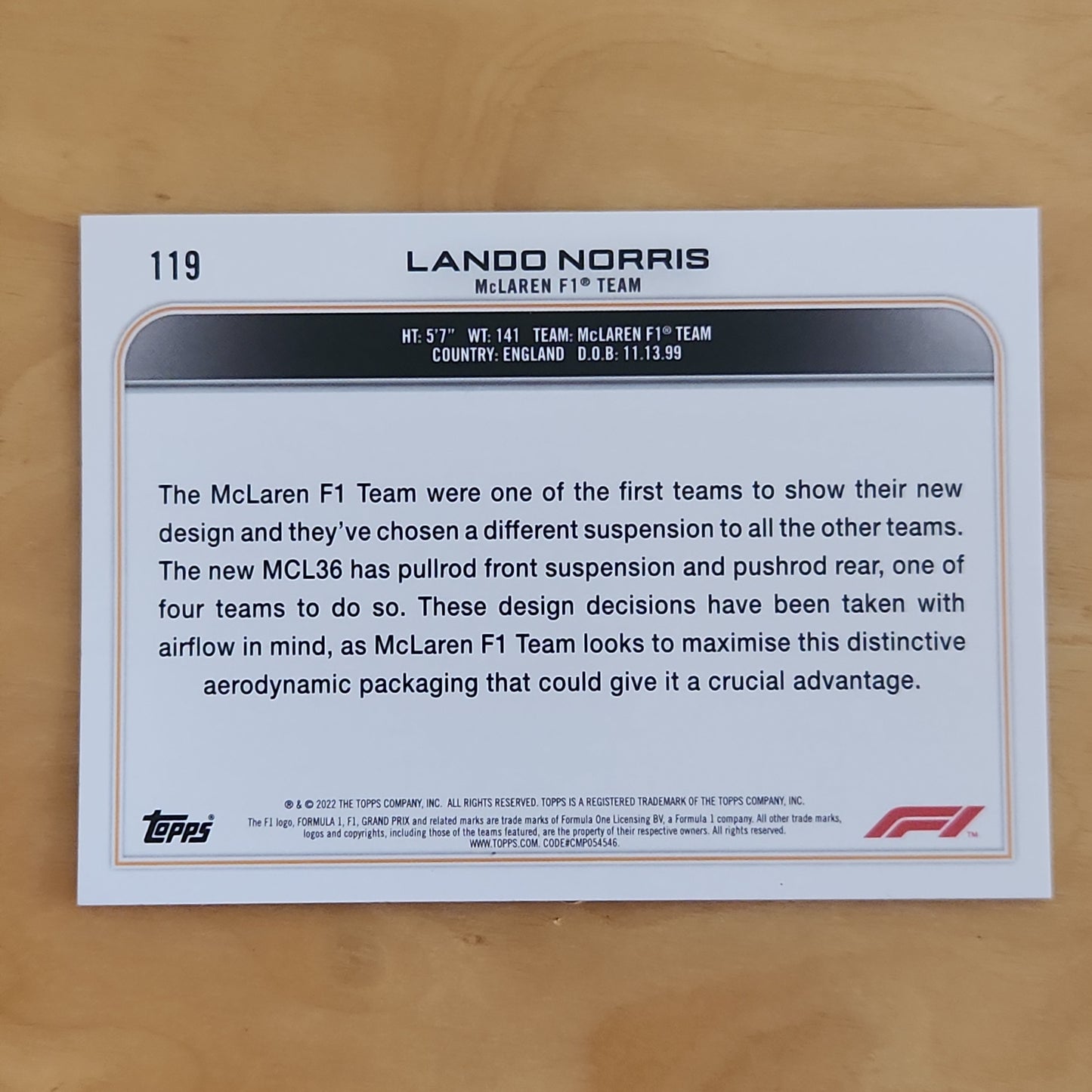 2022 Topps Lando Norris Car #119 Checker Flag