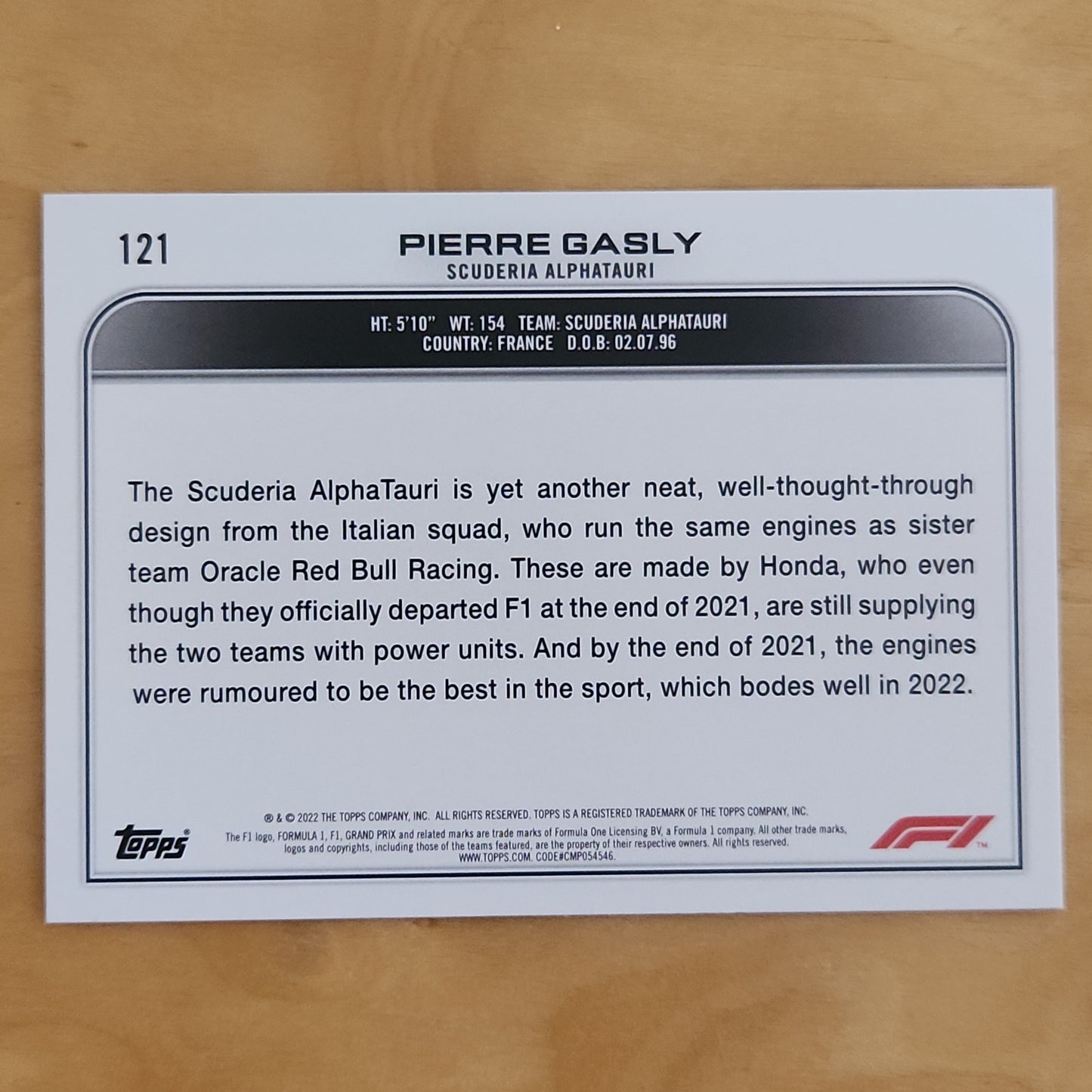 2022 Topps F1 Pierre Gasly #121 Checker Flag