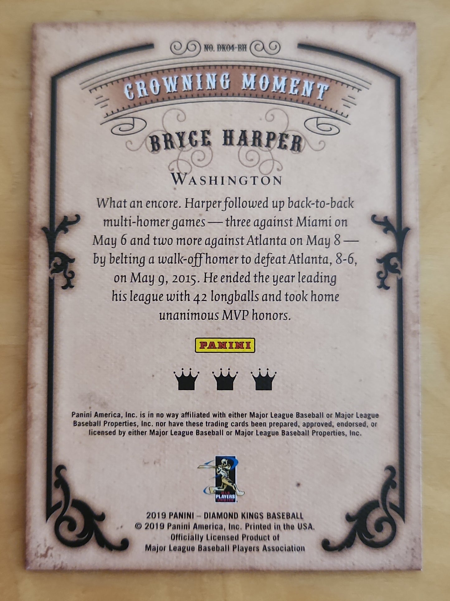 2019 Panini Diamond Kings Baseball Crowing Moment Bryce Harper #DK04-BH Black Frame