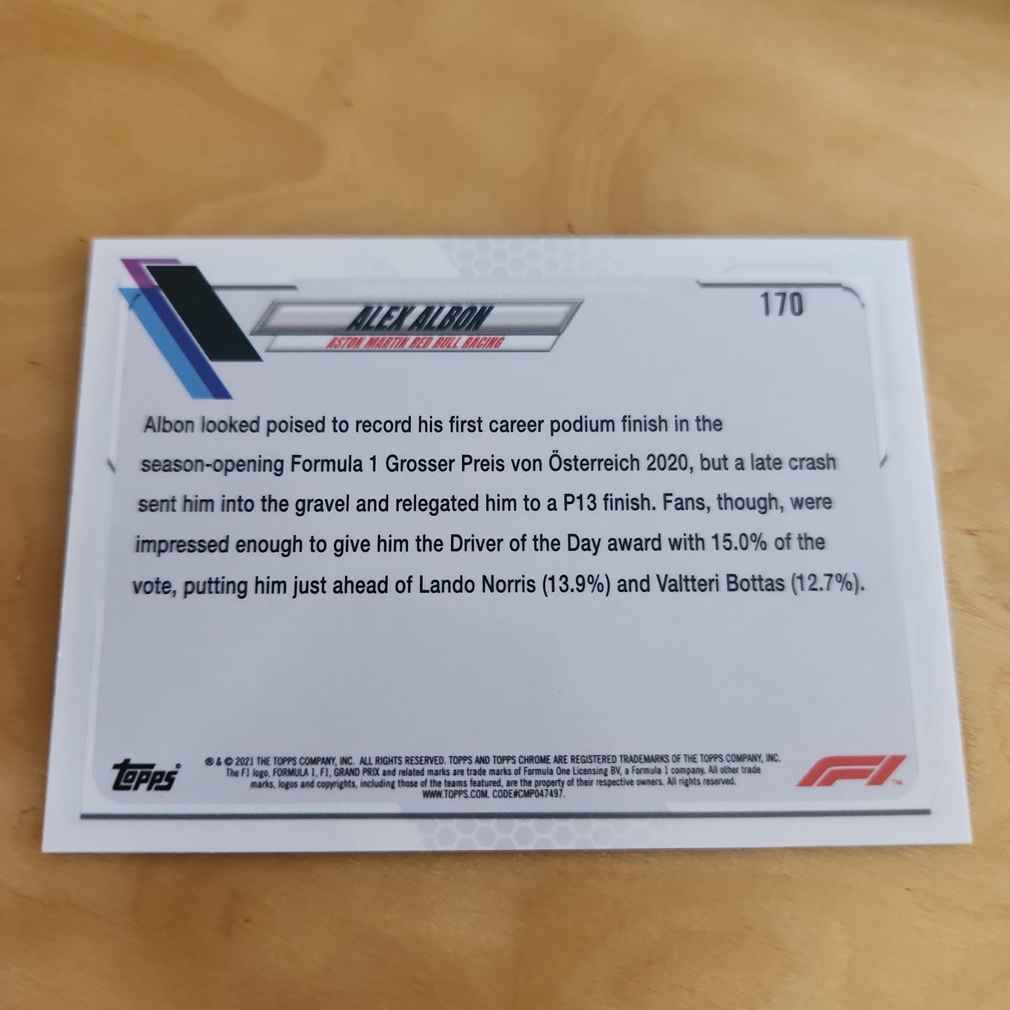 Topps Chrome Brown Refractor Alex Albon #170