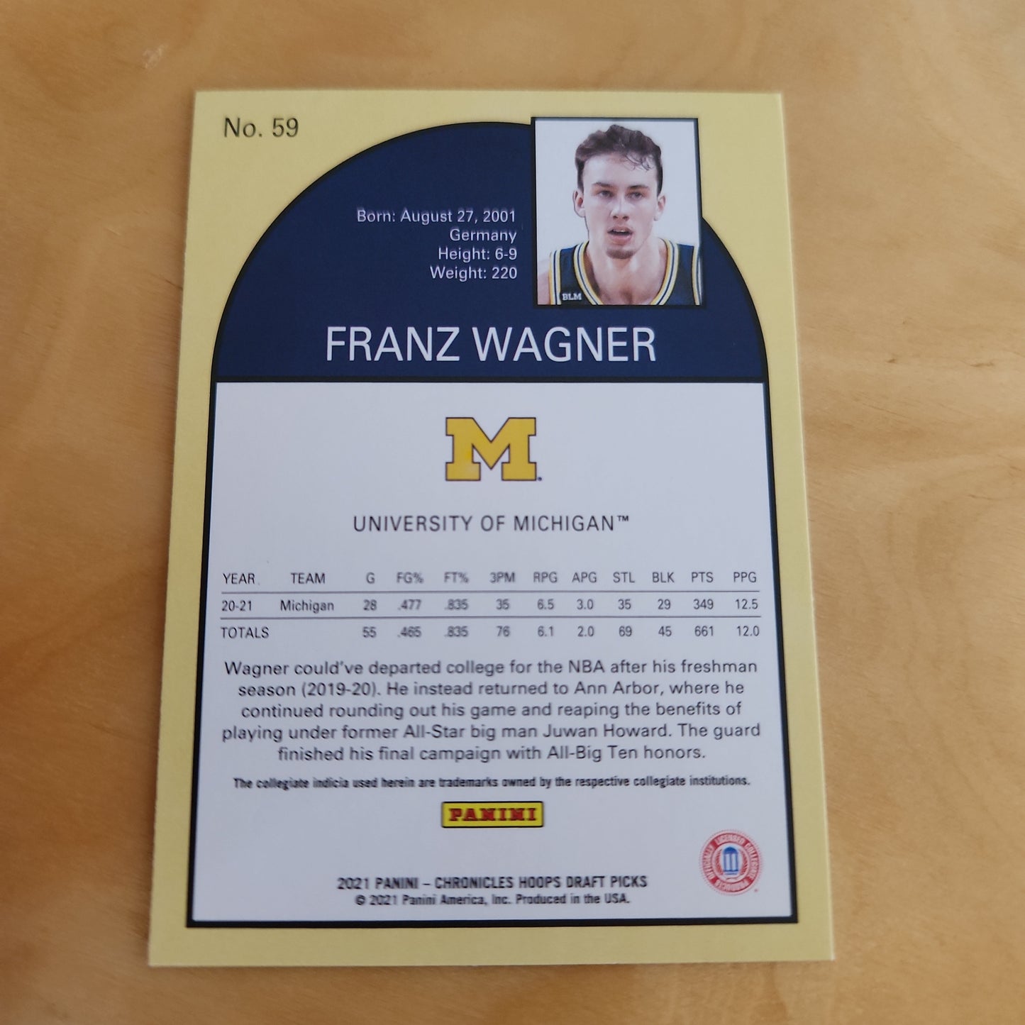 Panini NBA Hoops Draft Picks Franz Wagner RC #59