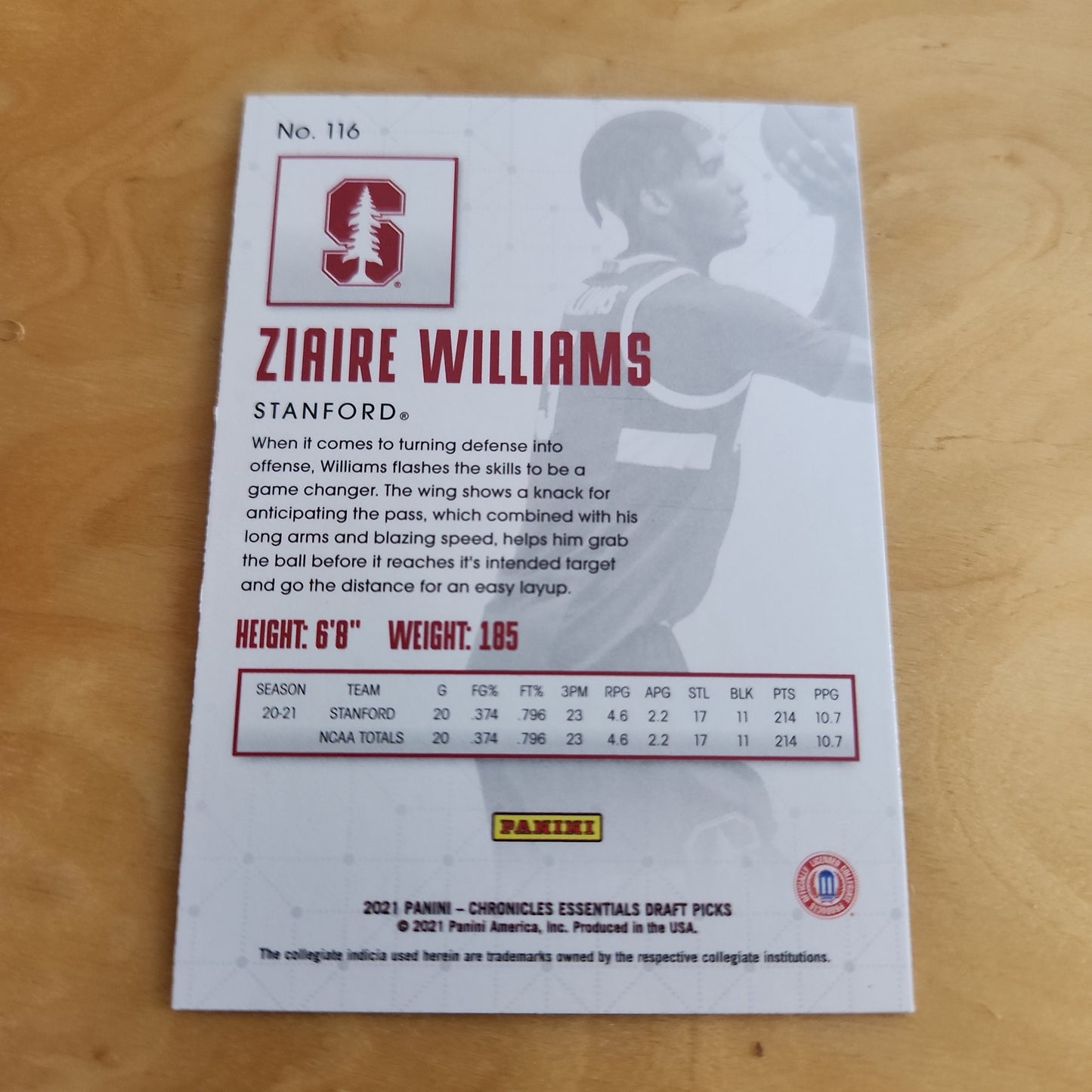 Panini Essentials Draft Pick Ziaire Williams #116