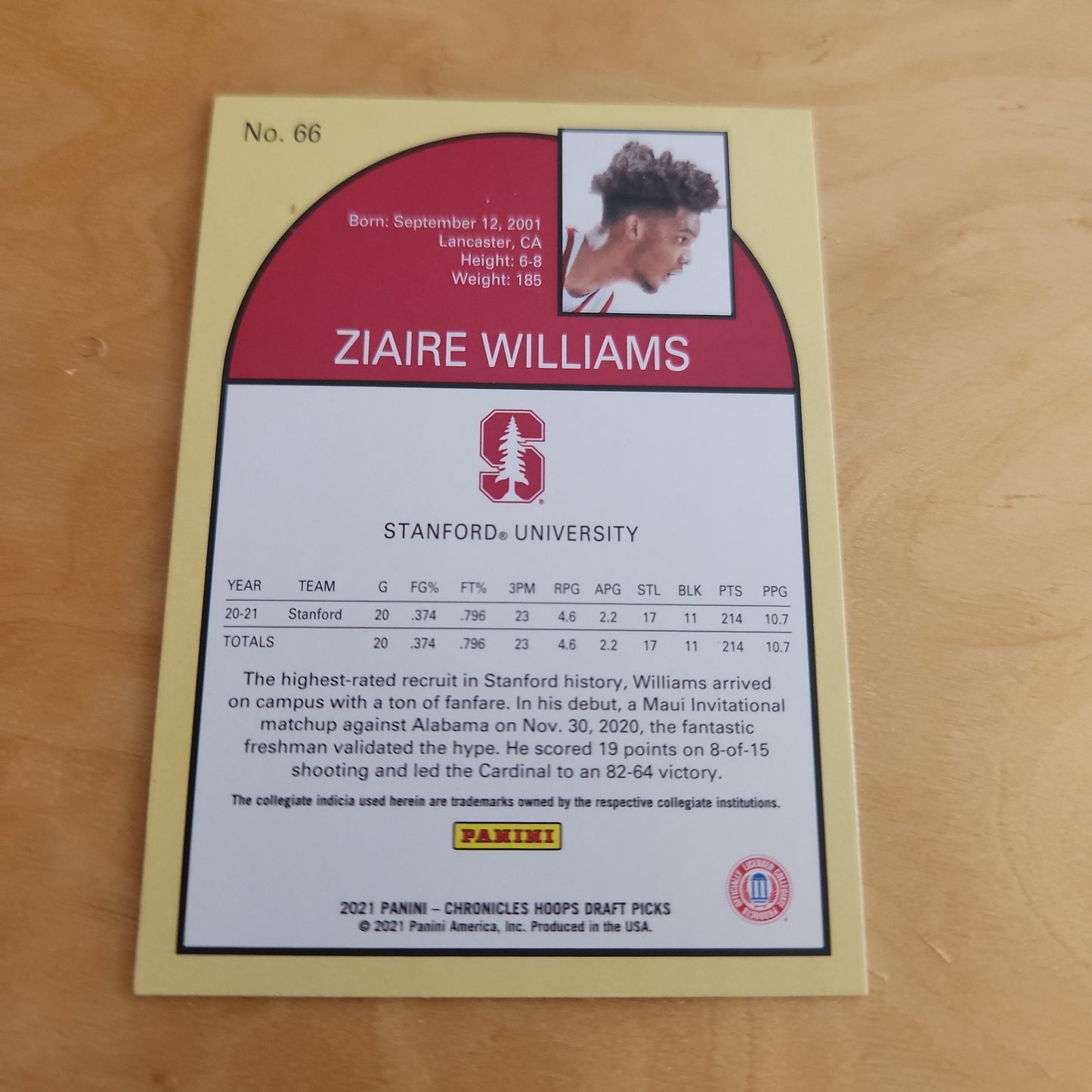 Panini NBA Hoops Draft Picks Ziaire Williams #66