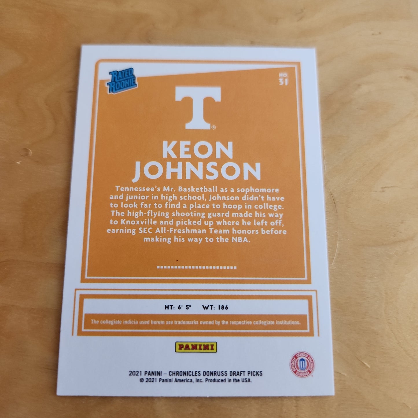 Panini Donruss Rated Rookie Draft Picks Keon Johson #31