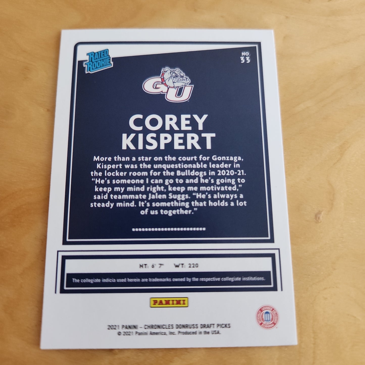 Panini Donruss Rated Rookie Corey Kispert #33