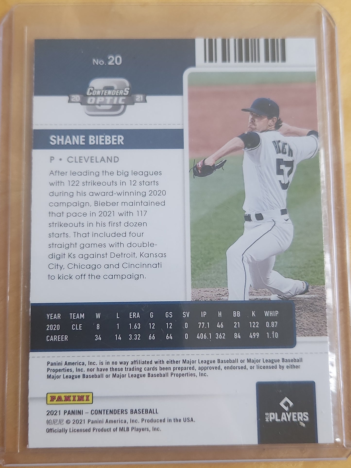 2021 Panini Season Ticket Shane Bieber Contenders Optic #20 Cleveland Guardians