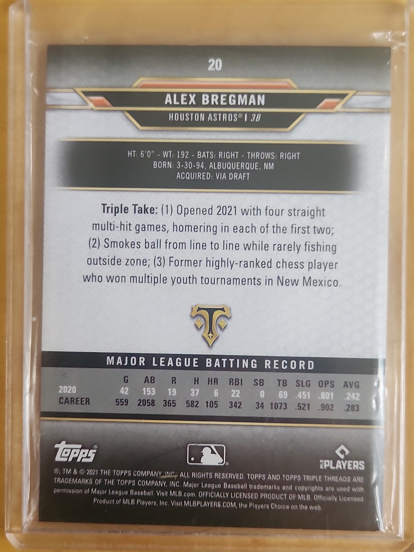 2021 Topps Triple Thread Green 106/259 Alex Bregman #20 Houstan Astros