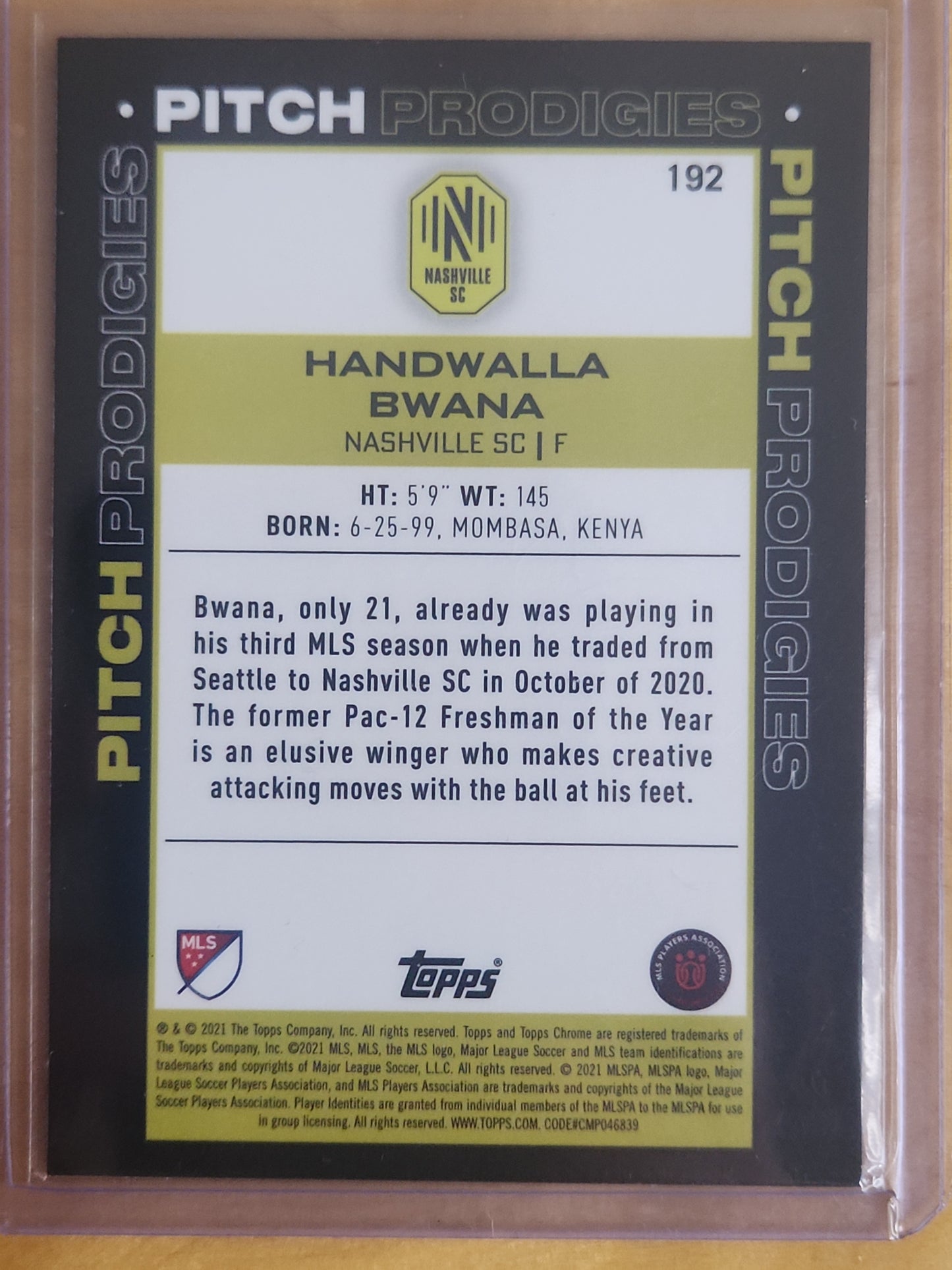 2021 Topps Pitch Prodigies Pink PX-fractor Handwalla Bwana RC #192 NashVille SC