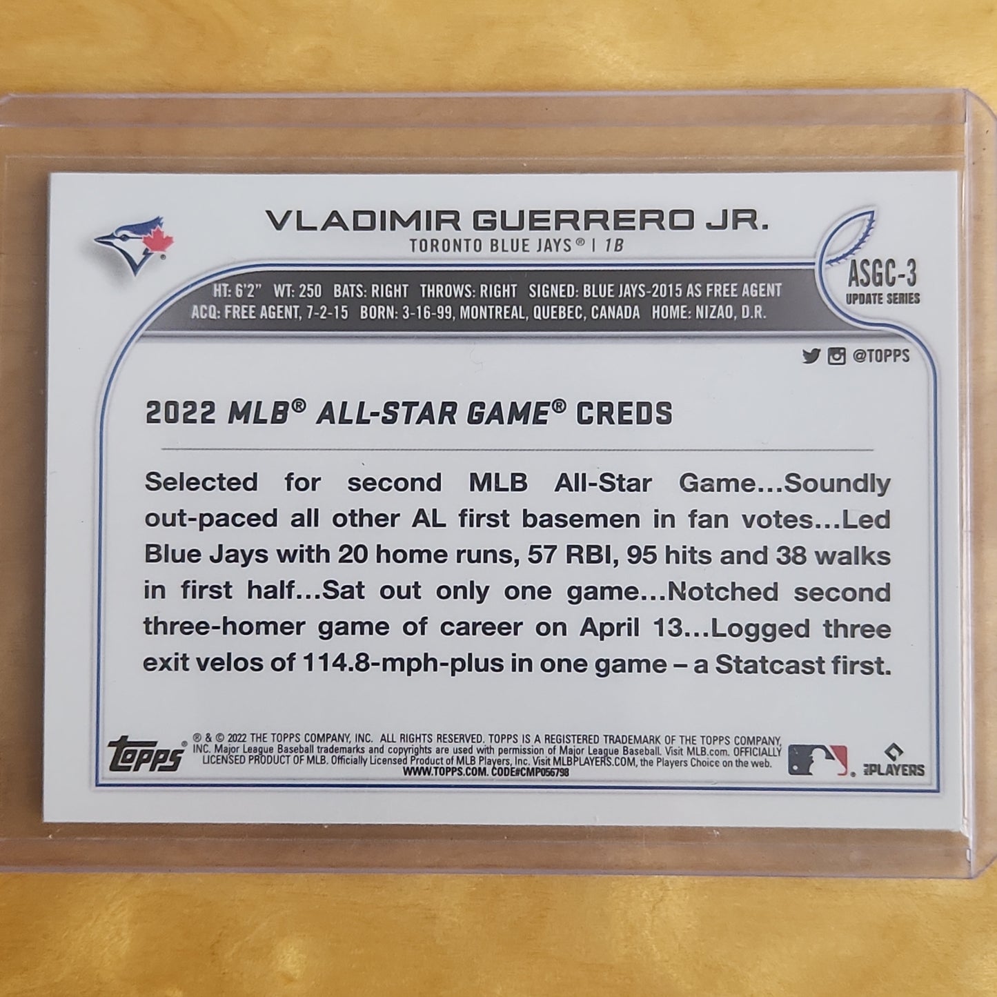 2022 Topps Chrome Vladimir Guerrero Jr. All Star Game Refractor #ASGC-3 Toranto Blue Jays