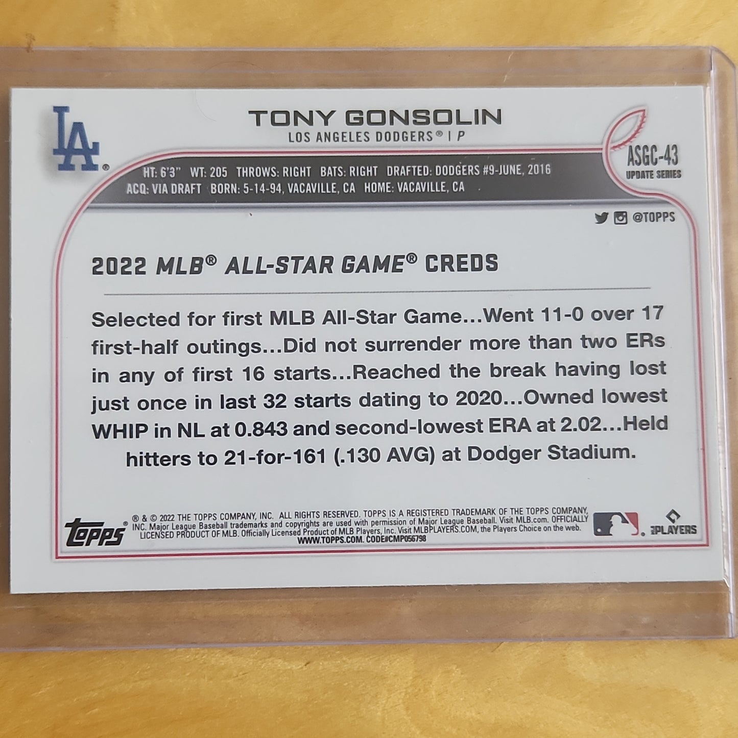 2022 Topps Chrome Tony Gonsolin Refractor #ASGC-43 LA Dogers