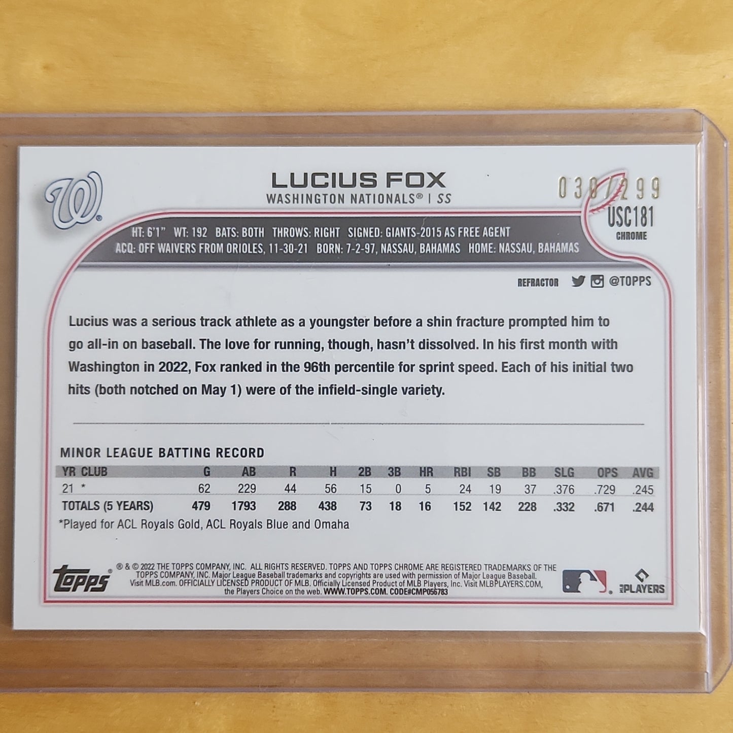 2022 Topps Chrome Lucia's Fox Refractor 030/299 #USC181 Washington Nationals