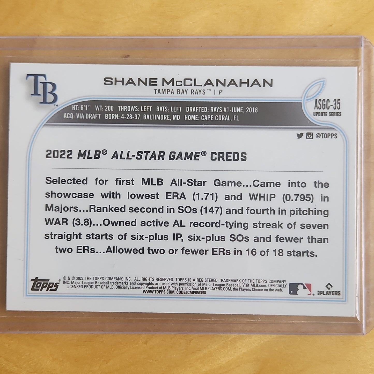 2022 Topps Chrome Shane McClanahan All Star Game Refractor #ASGC-35 Tampa Bay Rays