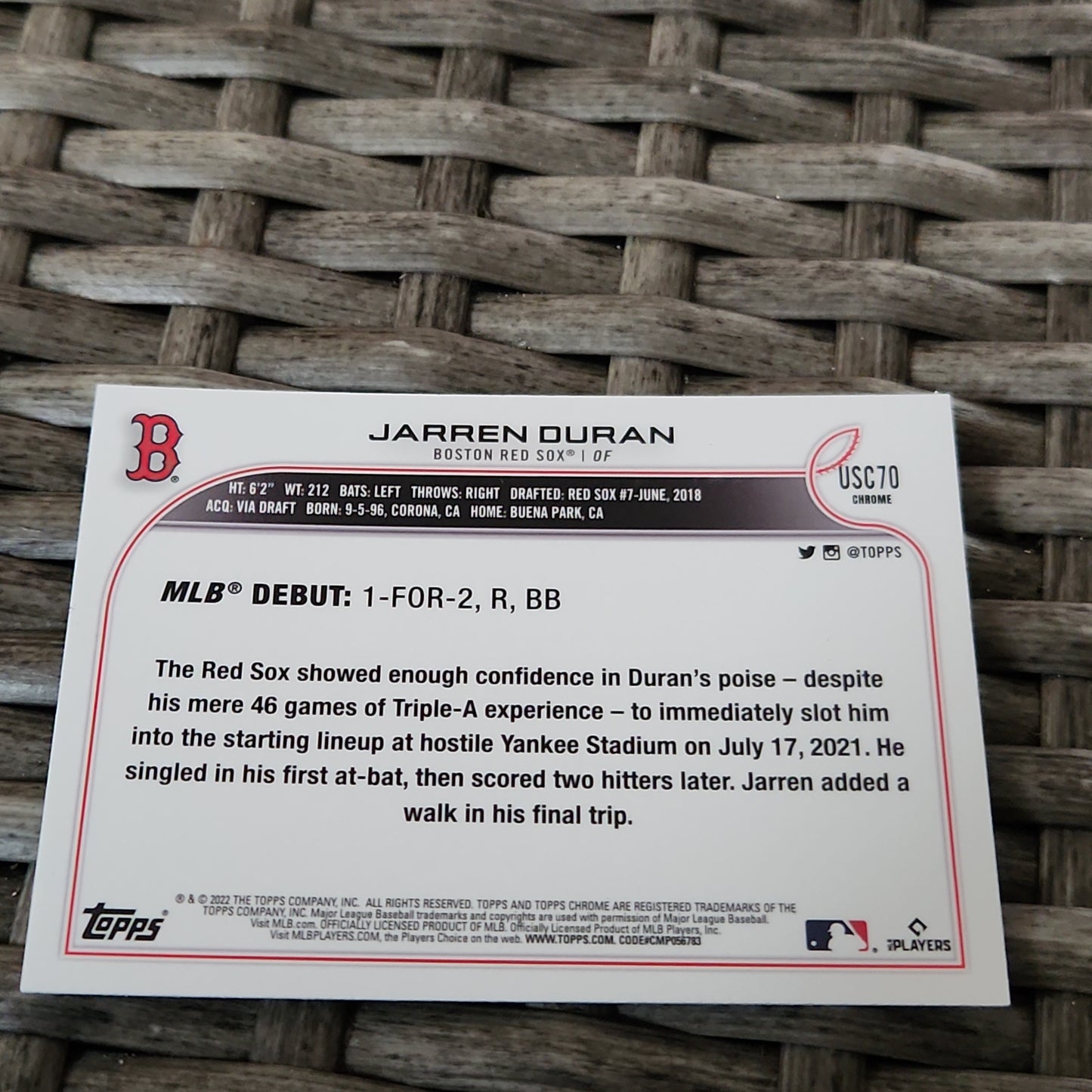 Topps Chrome Purple Jarren Duran RC #USC70