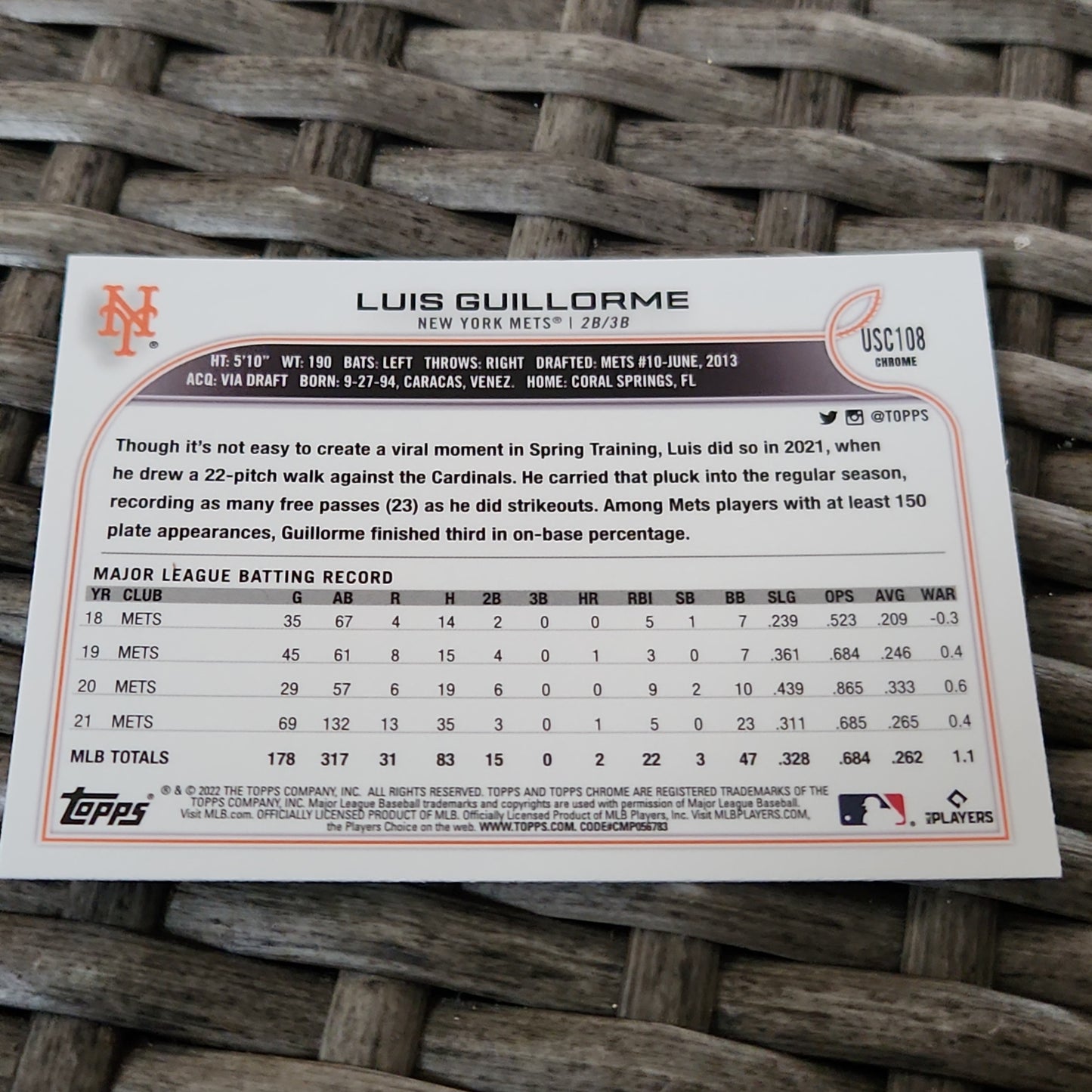 Topps Chrome Purple Luis Guillorme #USC180