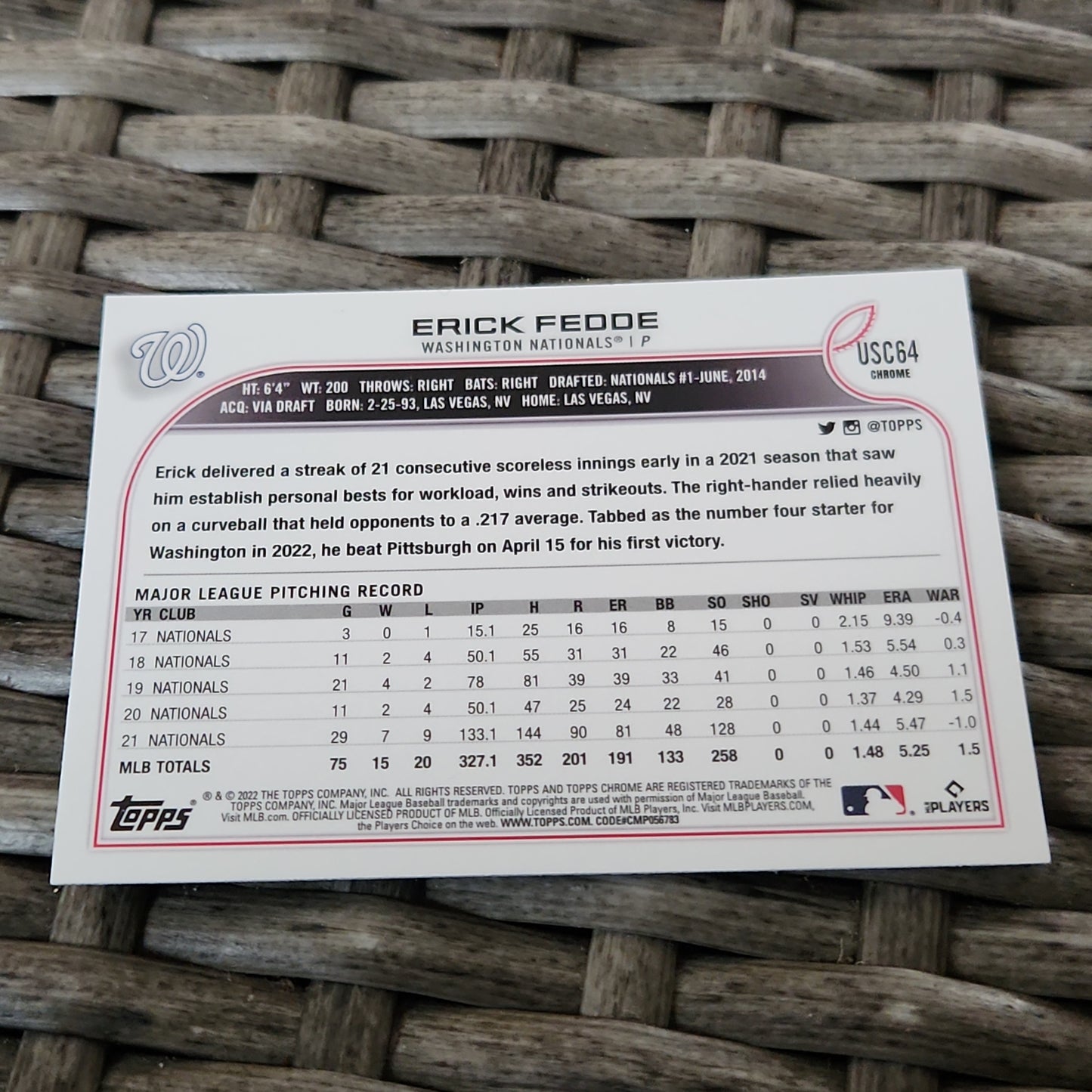 Topps Chrome Purple Erick Fedde #USC64