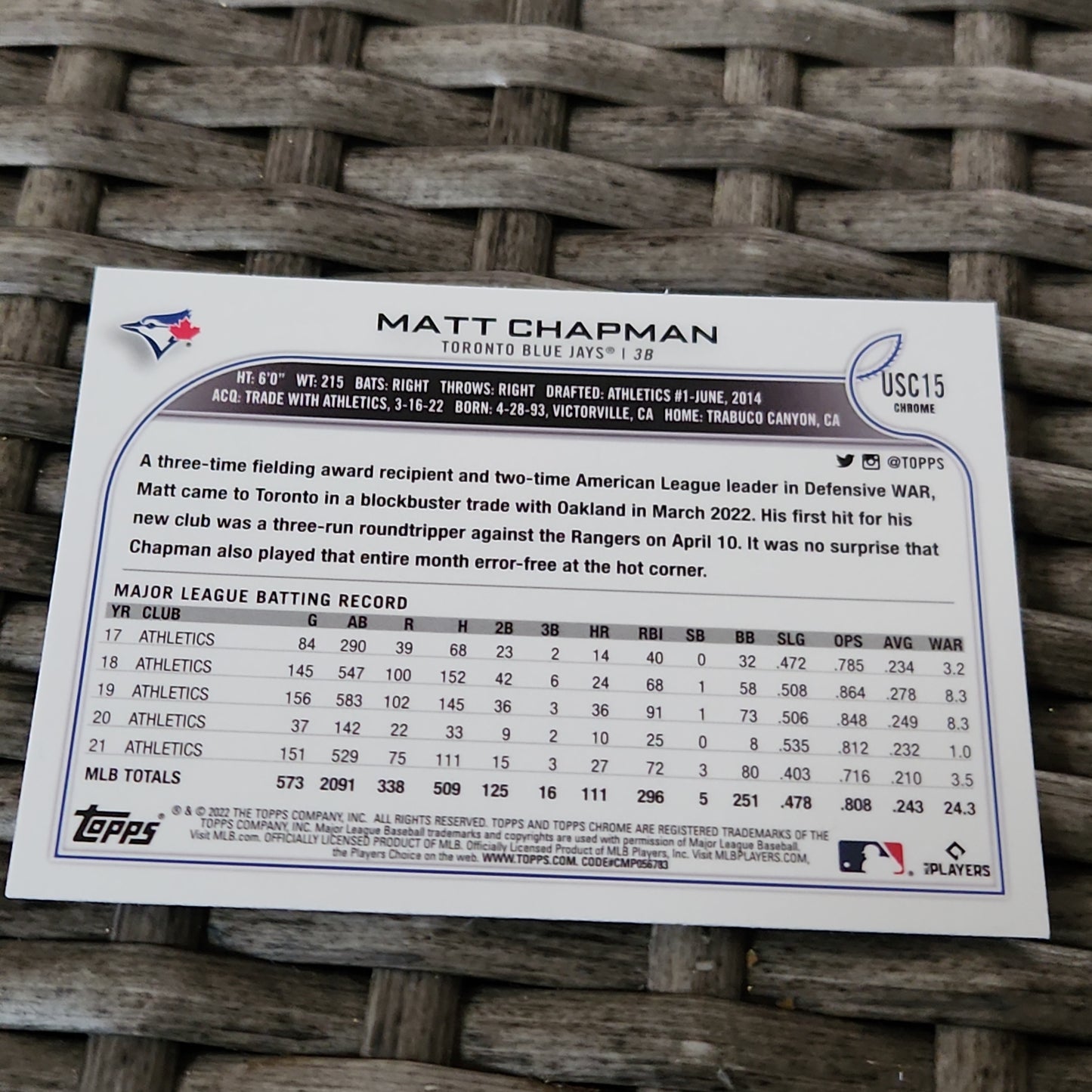 Topps Chrome Purple Matt Chapman #USC15