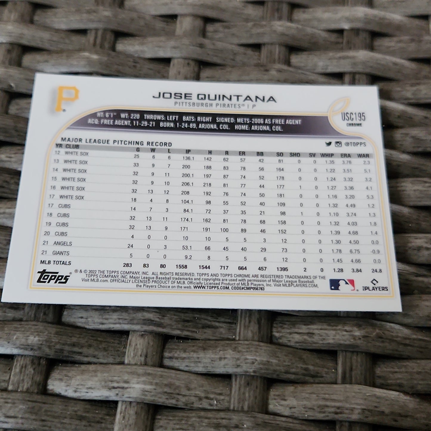 Topps Chrome Purple Jose Quintana #USC195