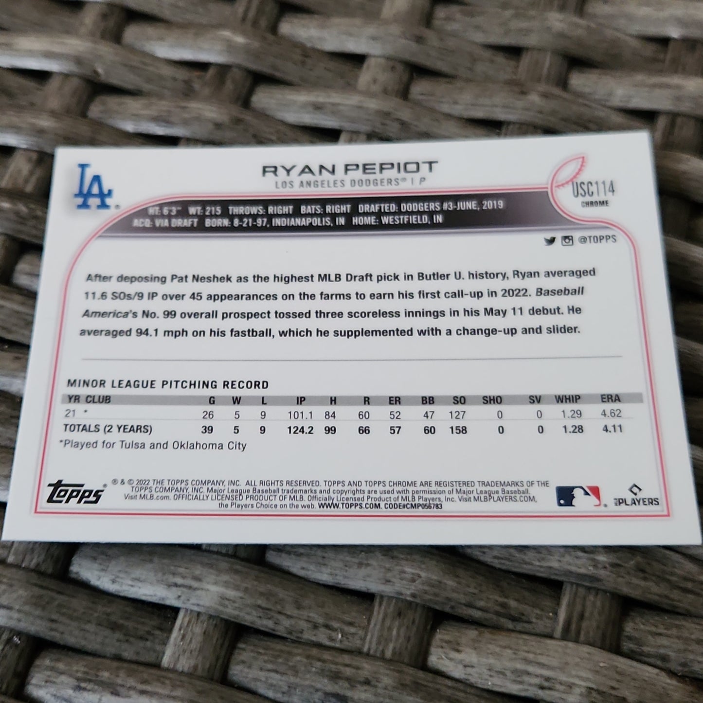 Topps Chrome Purple Ryan Pepiot RC#USC114